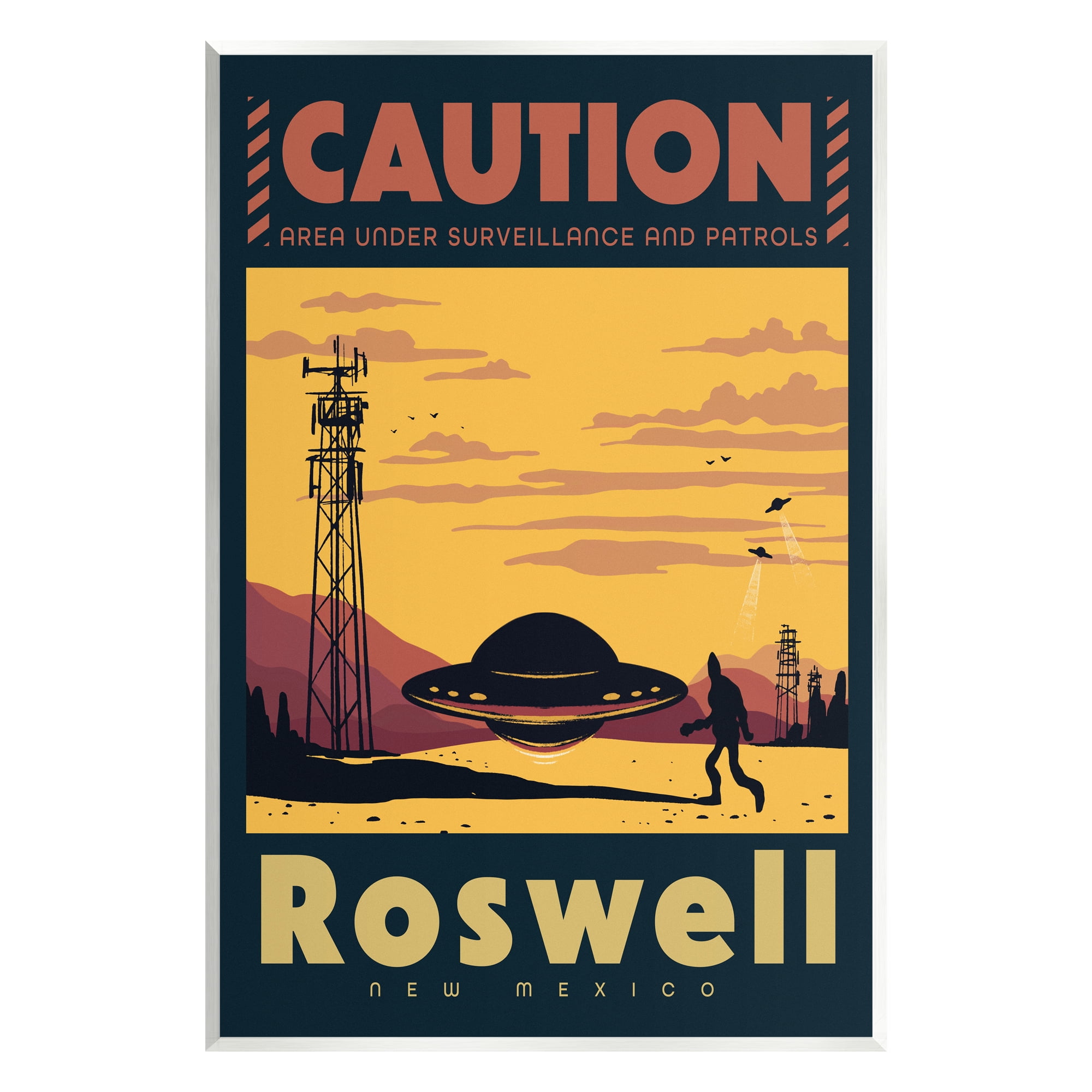 Stupell Industries Caution Roswell New Mexico UFO Travel & Places Painting Unframed Art Print Wall Art