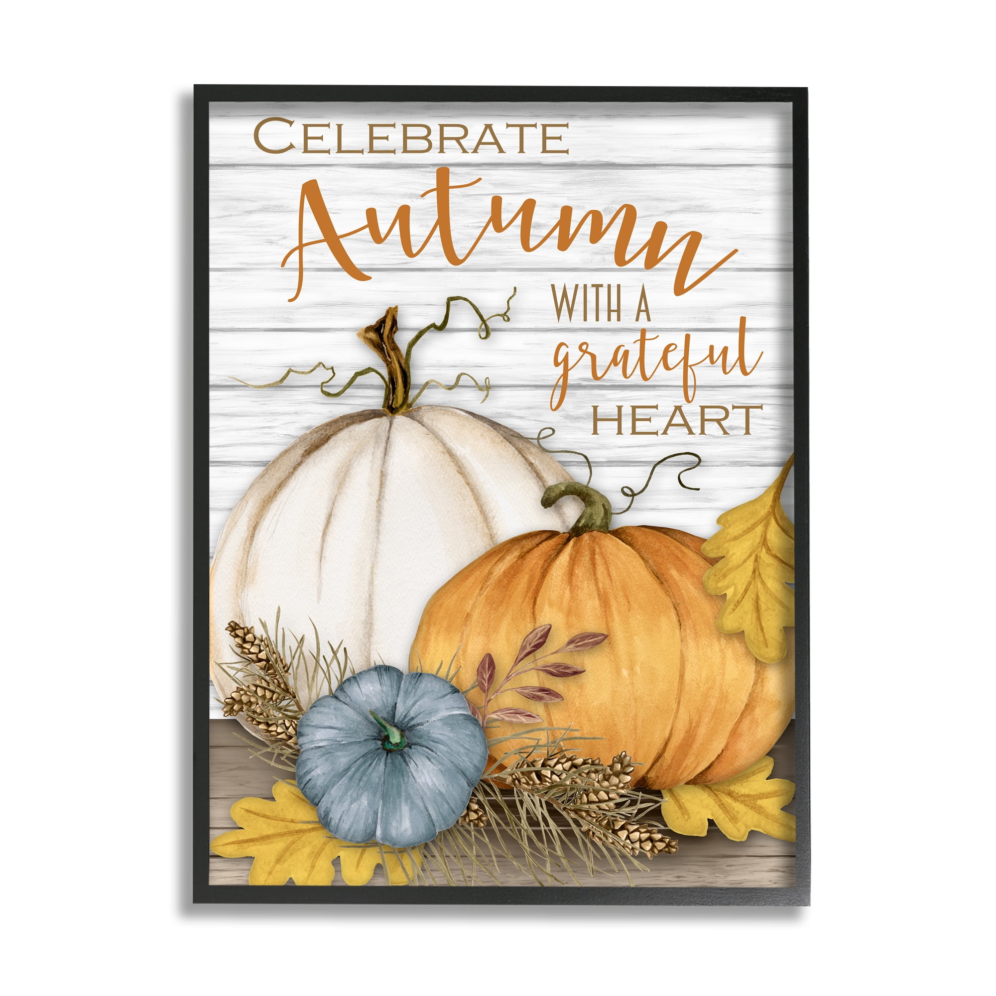 Stupell Industries Celebrate Autumn Phrase Rustic Farm Harvest Landscape Painting Black Framed Art Print Wall Art, 11 x 14
