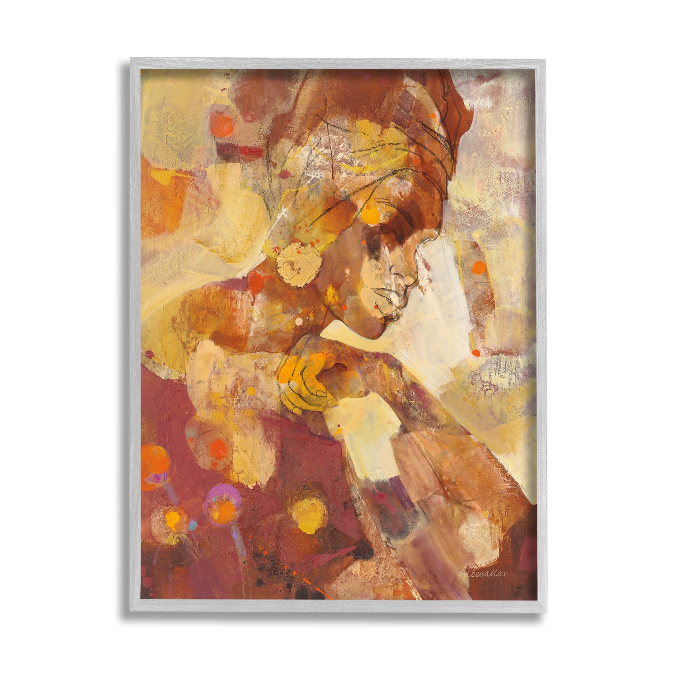Stupell Industries Celebrate Beauty Abstract Portrait Painting Gray Framed Art Print Wall Art, Design by Albena Hristova