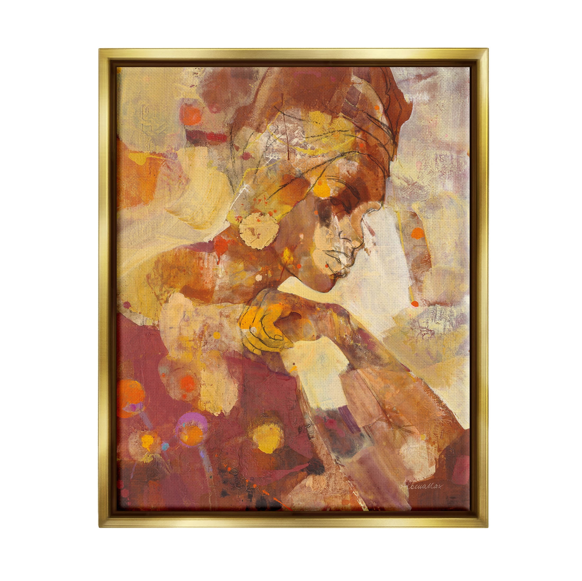 Stupell Industries Celebrate Beauty Abstract Portrait Painting Metallic Gold Floating Framed Canvas Print Wall Art, Design by Albena Hristova