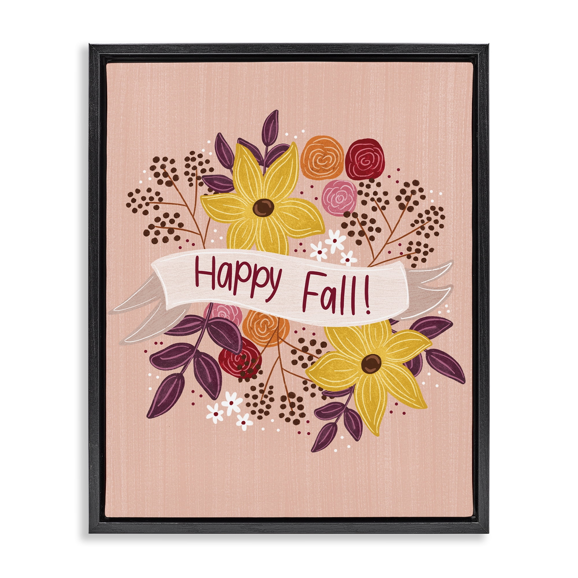 Stupell Industries Celebrate Floral Fall Plants & Flowers Painting Black Floater Framed Canvas Art Print Wall Art, 25 x 31