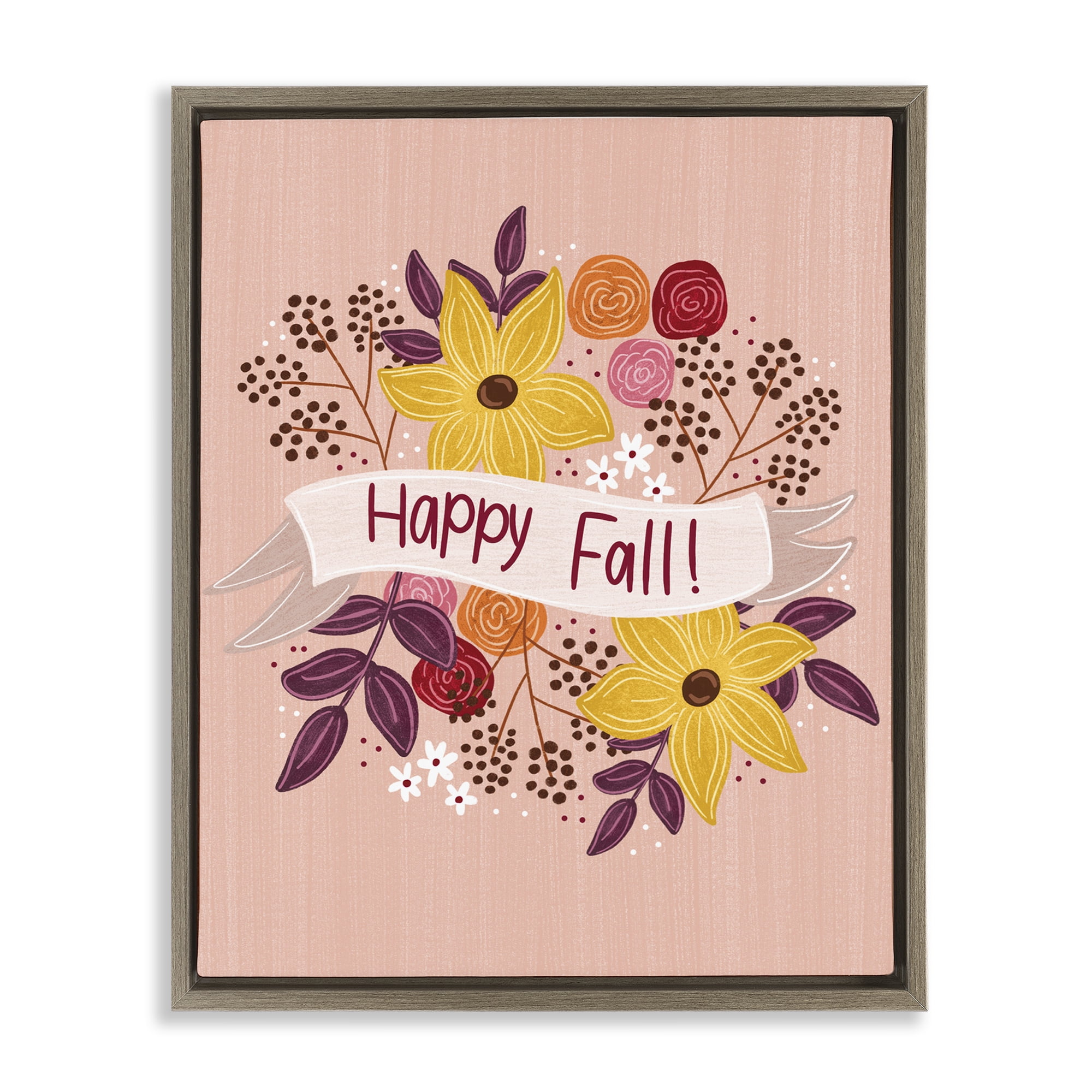 Stupell Industries Celebrate Floral Fall Plants & Flowers Painting Brown Floater Framed Canvas Art Print Wall Art, 17 x 21