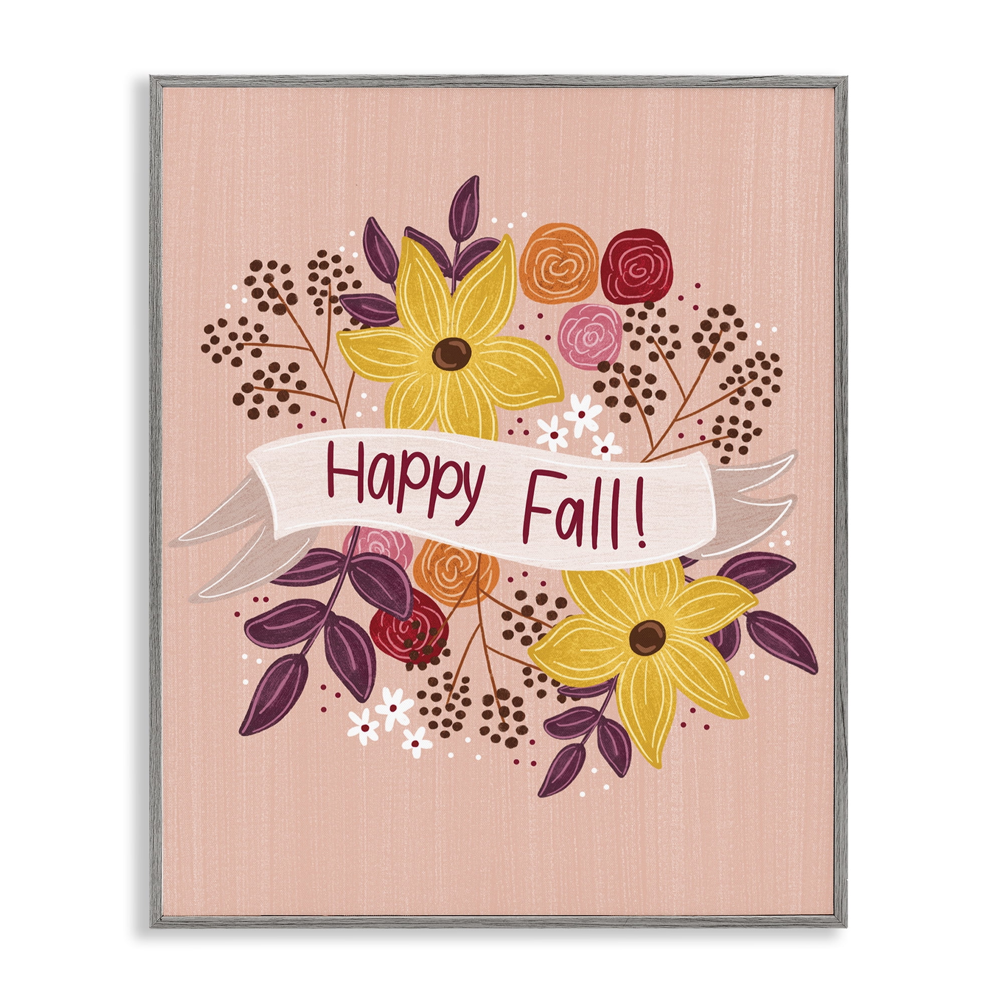 Stupell Industries Celebrate Floral Fall Plants & Flowers Painting Gray Framed Art Print Wall Art, 16 x 20