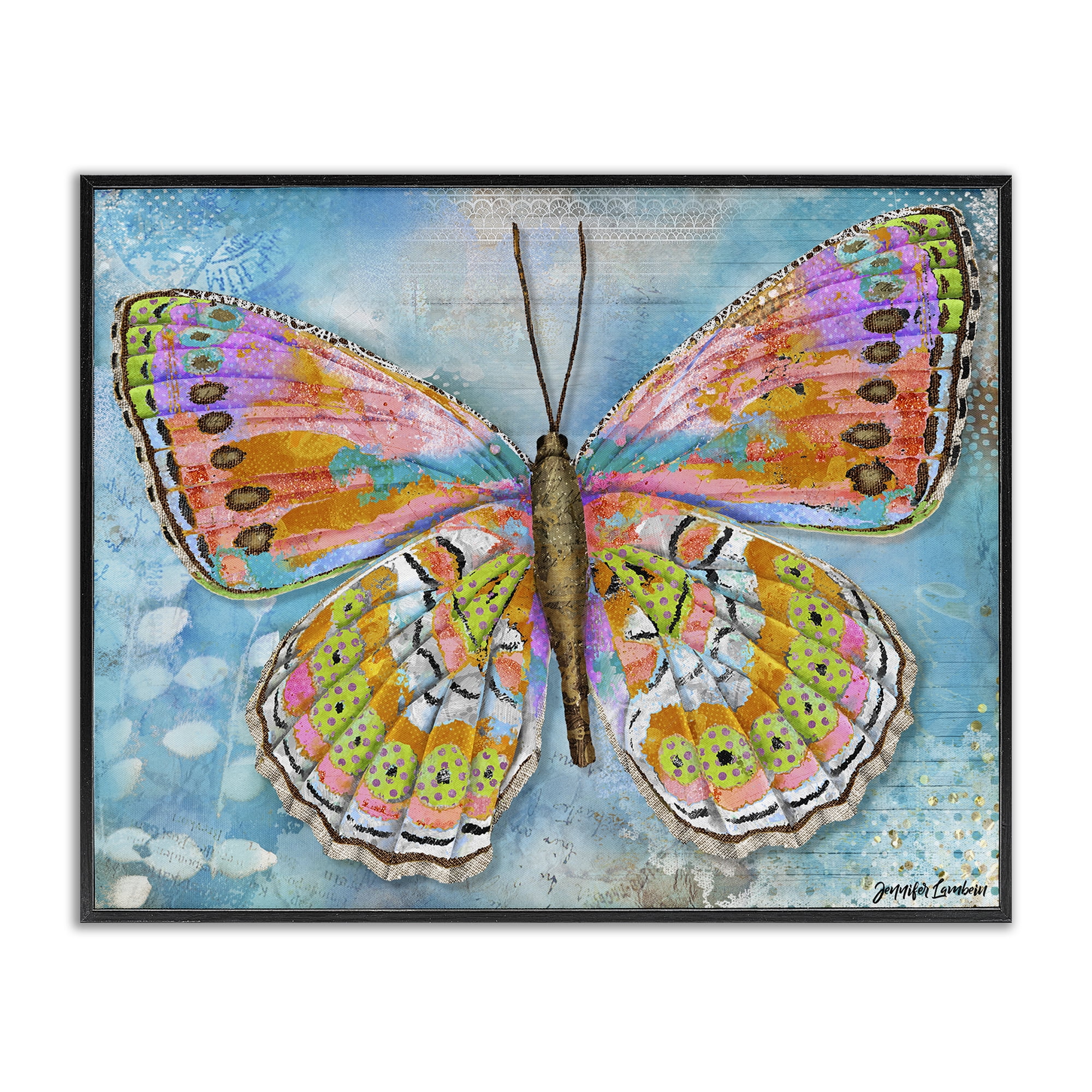 Stupell Industries Celebration Butterfly Wings Animals Painting Black Framed Art Print Wall Art, 20 x 16