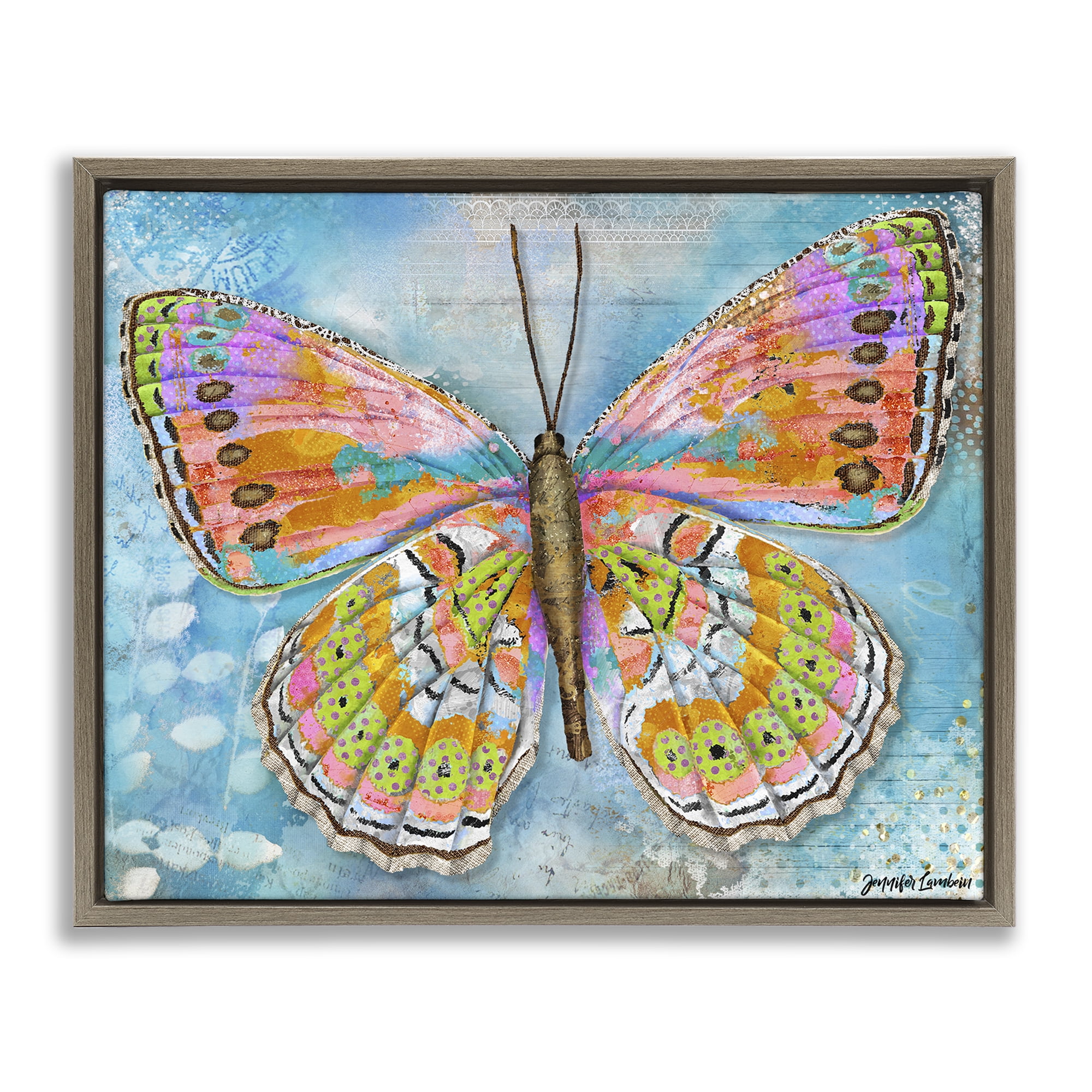 Stupell Industries Celebration Butterfly Wings Animals Painting Brown Floater Framed Canvas Art Print Wall Art, 31 x 25
