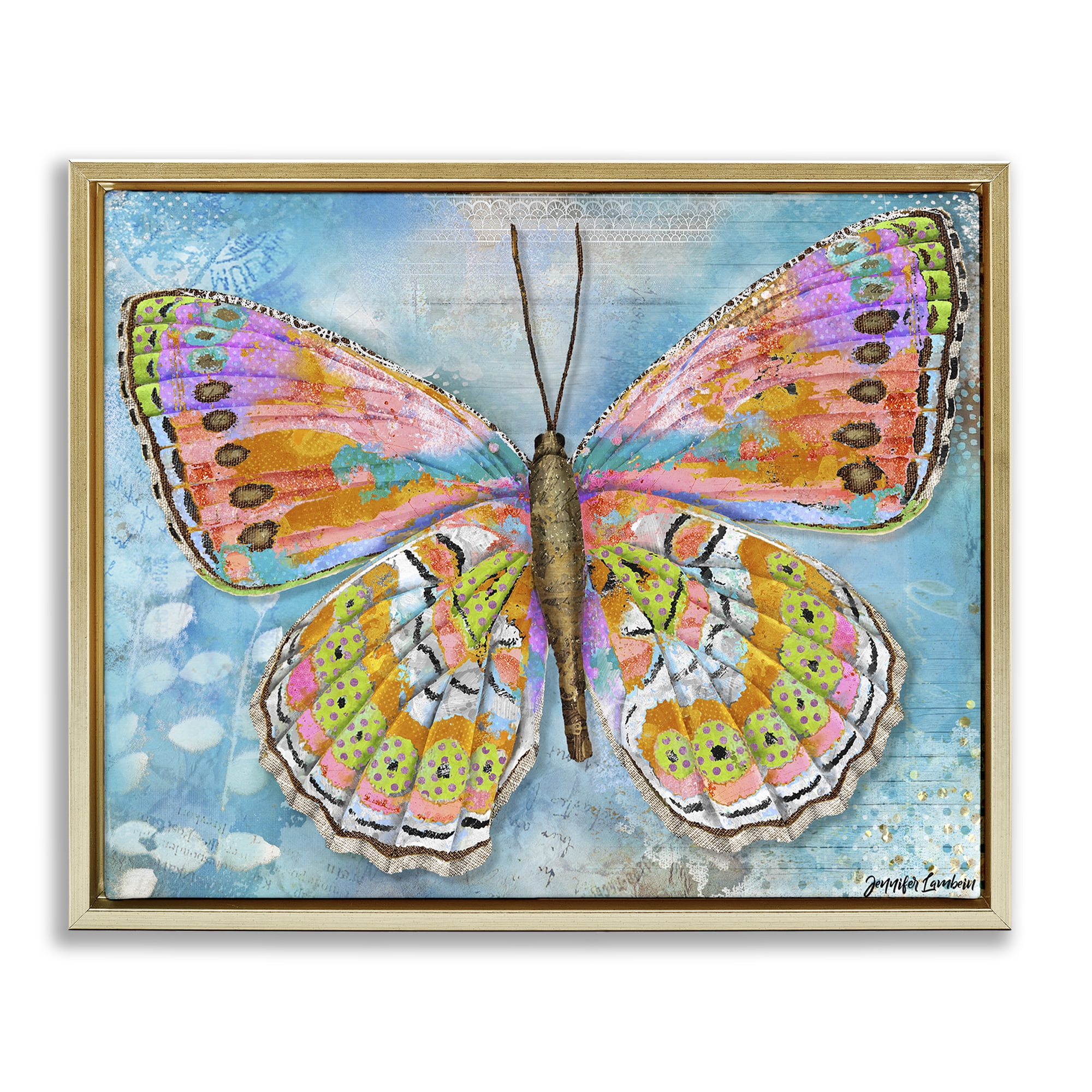 Stupell Industries Celebration Butterfly Wings Animals Painting Gold Floater Framed Canvas Art Print Wall Art, 21 x 17