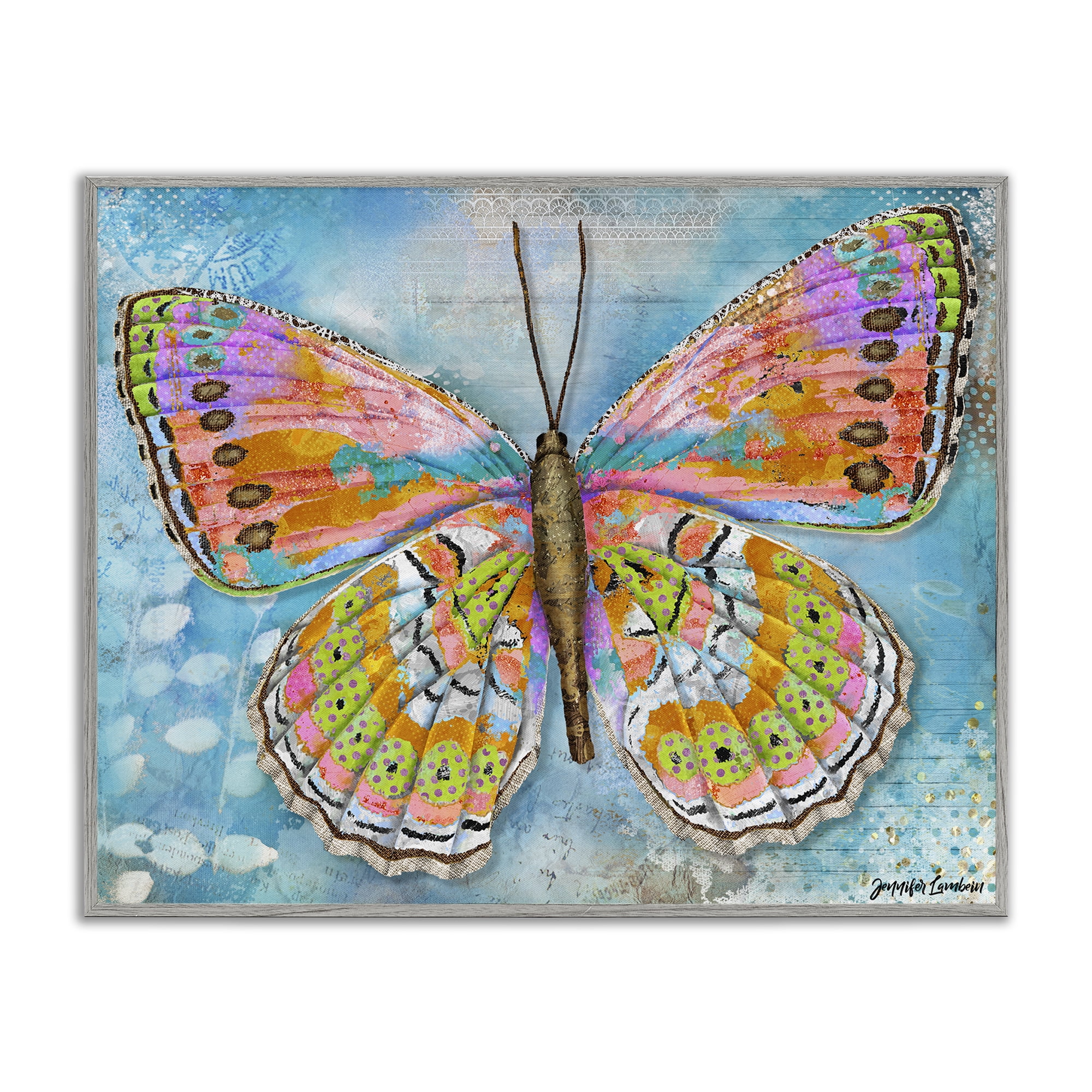 Stupell Industries Celebration Butterfly Wings Animals Painting Gray Framed Art Print Wall Art, 14 x 11