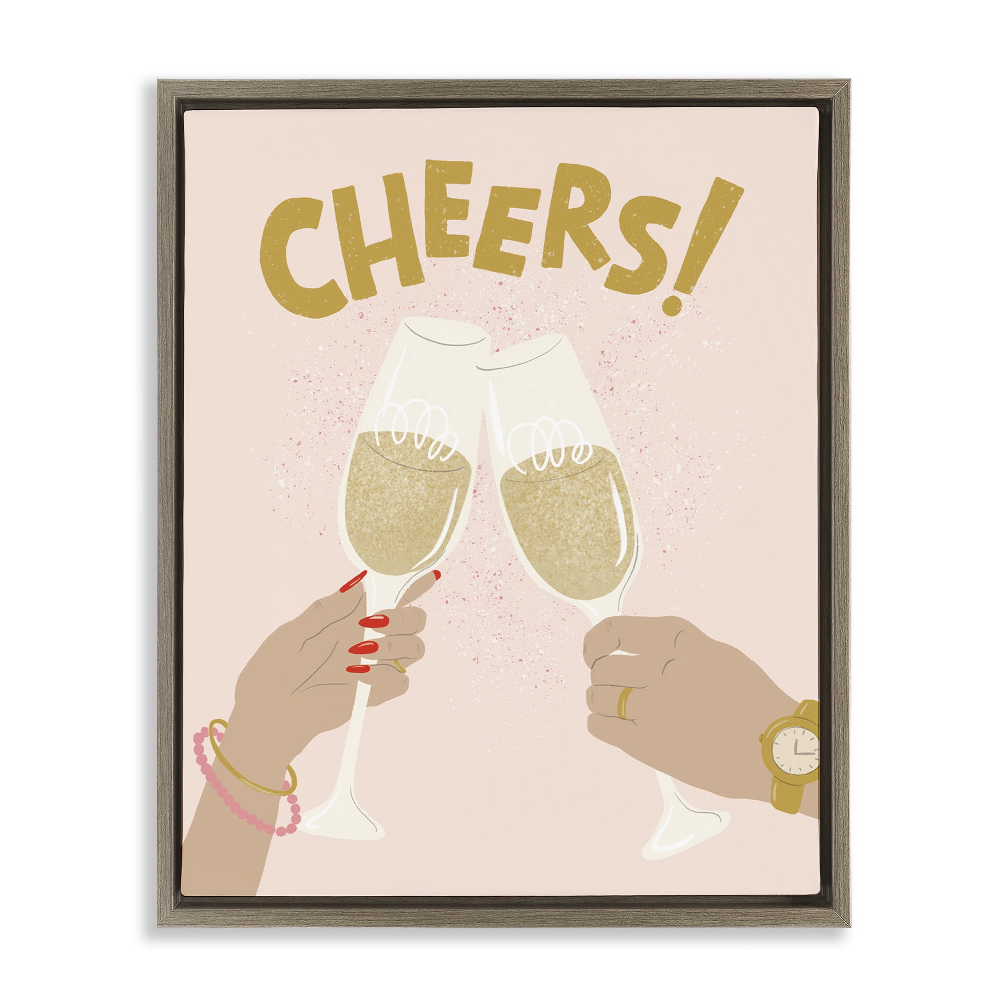 Stupell Industries Celebration Cheers Drinks Food & Beverage Painting Brown Floater Framed Canvas Art Print Wall Art, 25 x 31