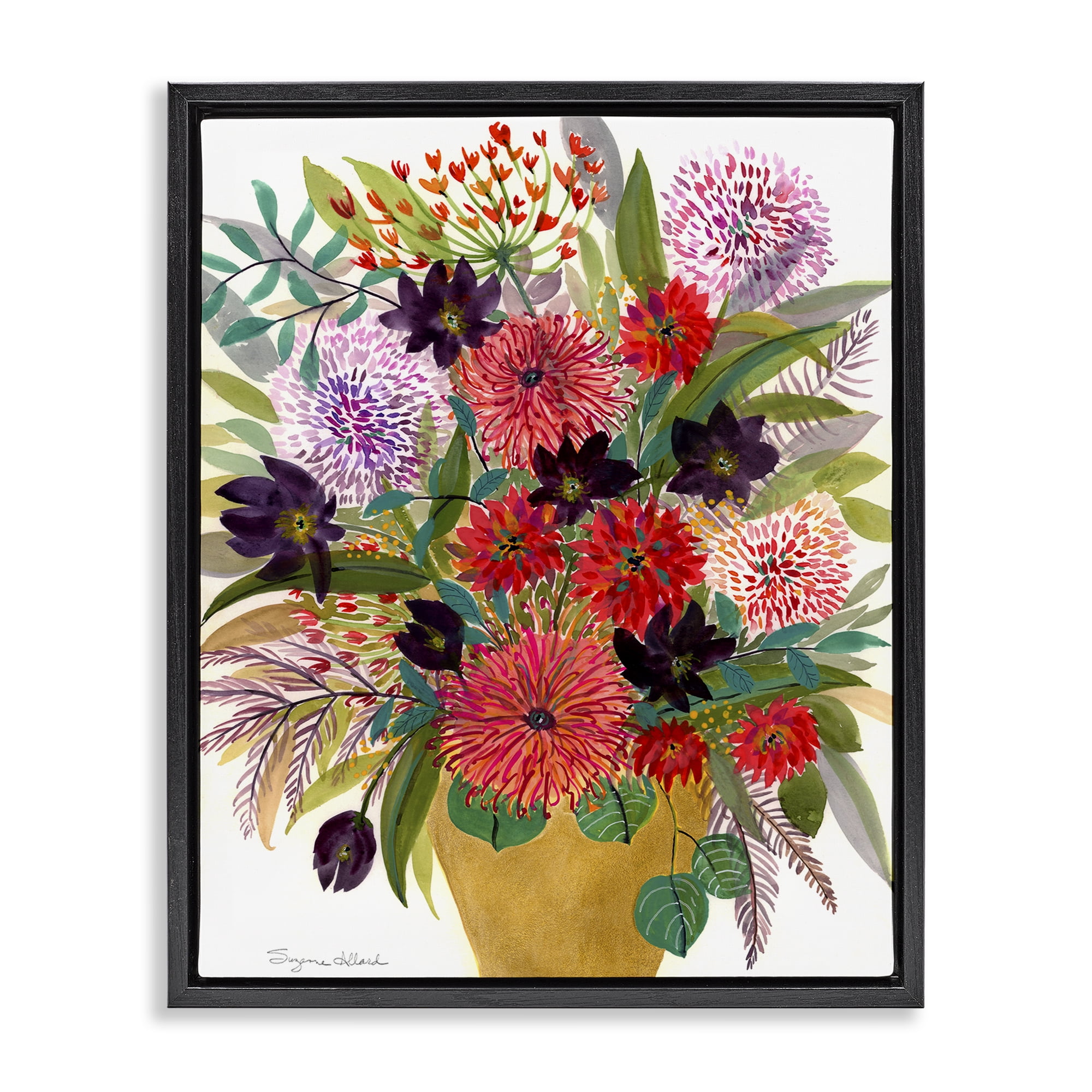 Stupell Industries Celebration Flower Bouquet Black Framed Floater Canvas Wall Art, design by Suzanne Allard