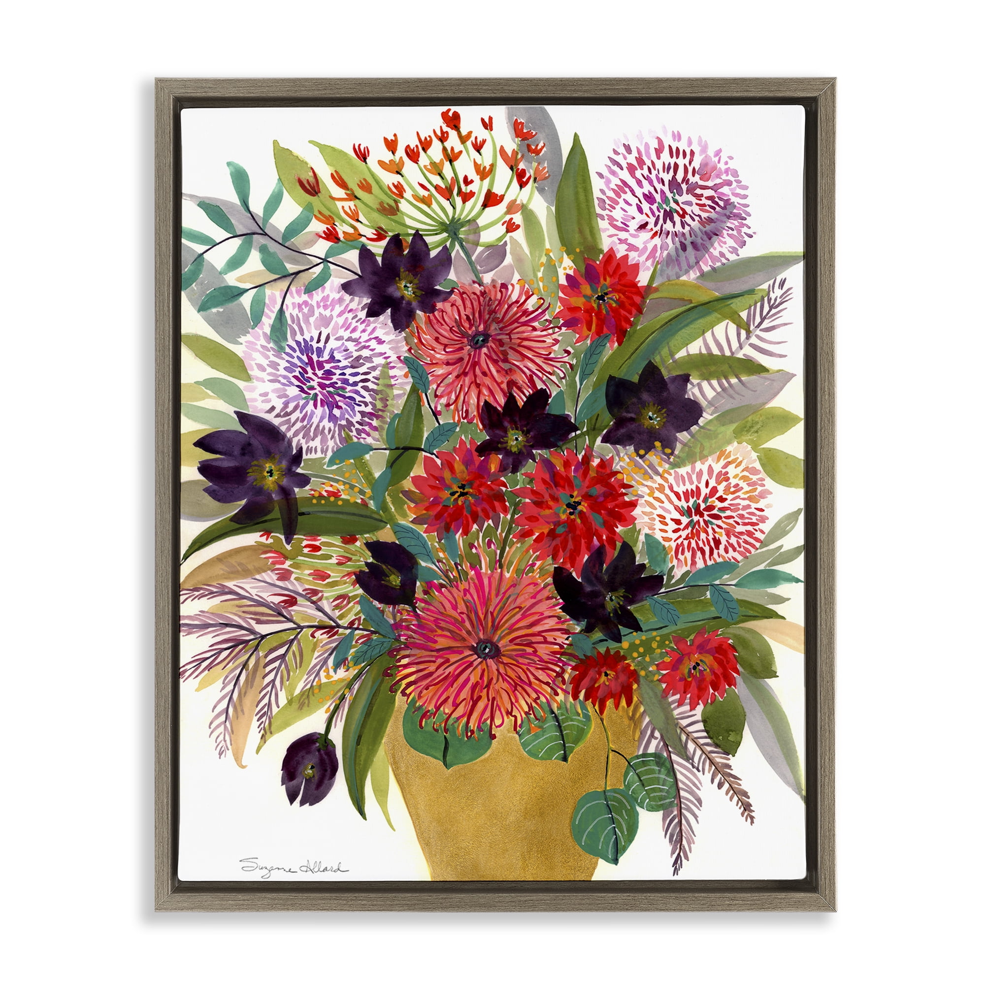Stupell Industries Celebration Flower Bouquet Brown Framed Floater Canvas Wall Art, design by Suzanne Allard