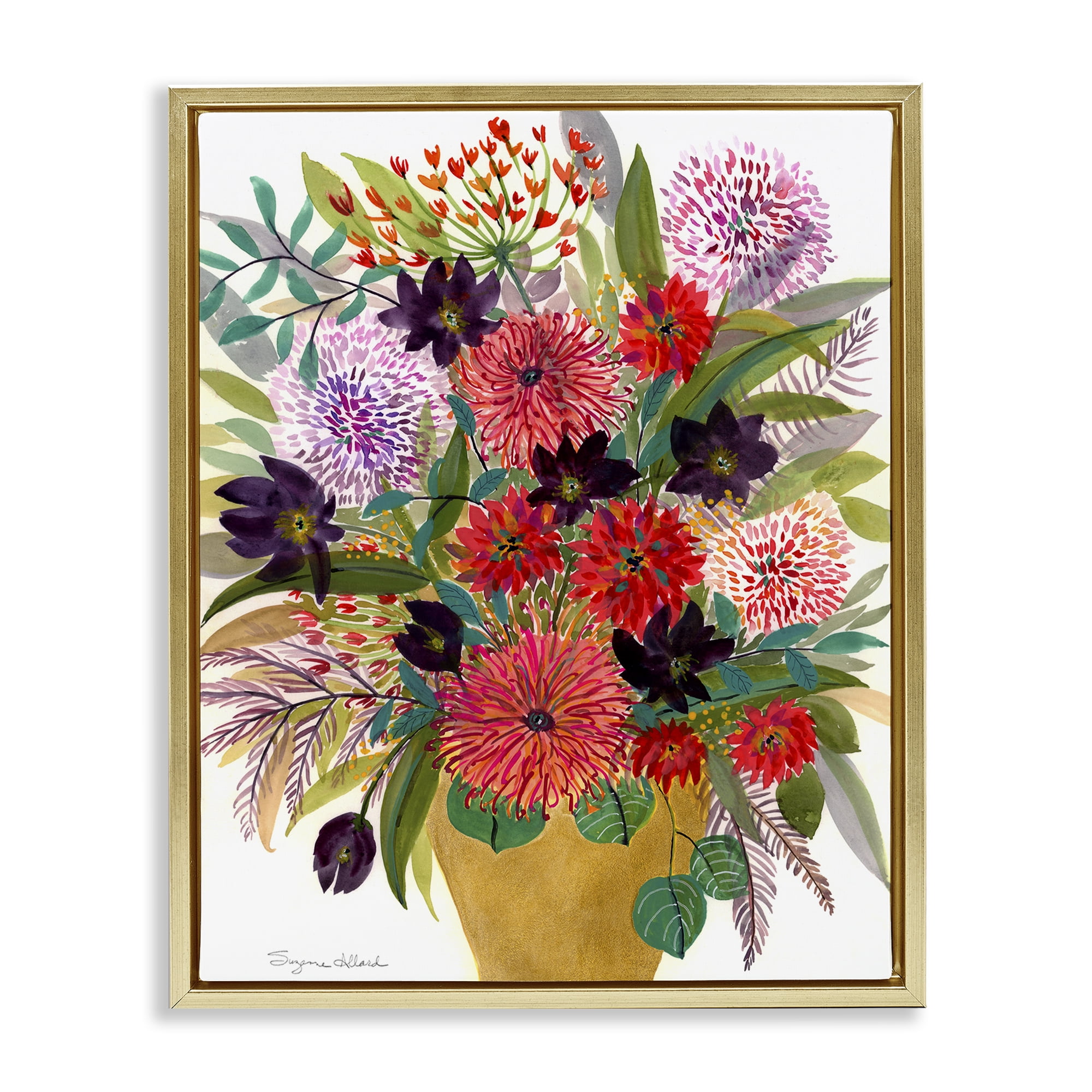 Stupell Industries Celebration Flower Bouquet Gold Framed Floater Canvas Wall Art, design by Suzanne Allard