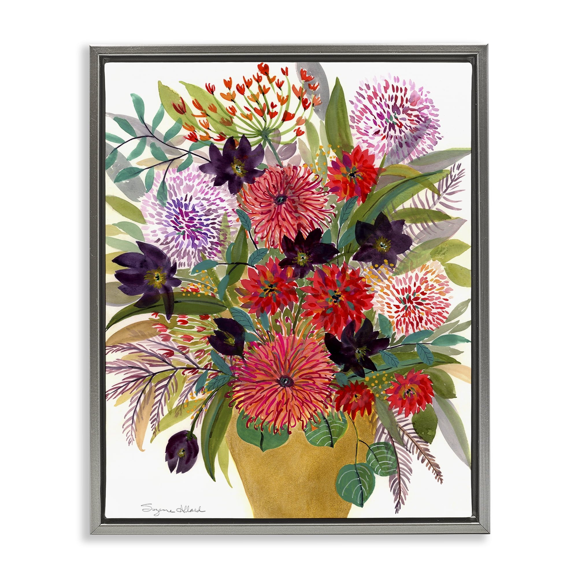 Stupell Industries Celebration Flower Bouquet Gray Framed Floater Canvas Wall Art, design by Suzanne Allard