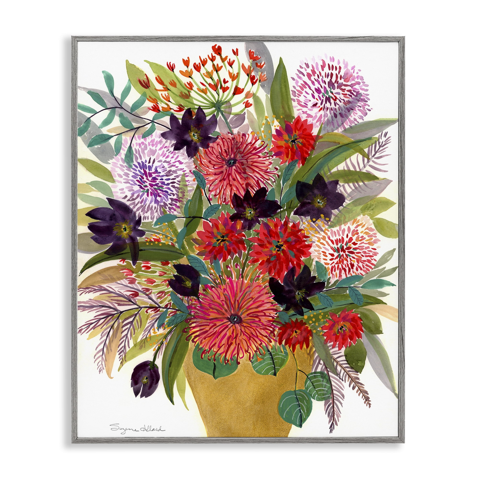 Stupell Industries Celebration Flower Bouquet Gray Framed Giclee Art, design by Suzanne Allard