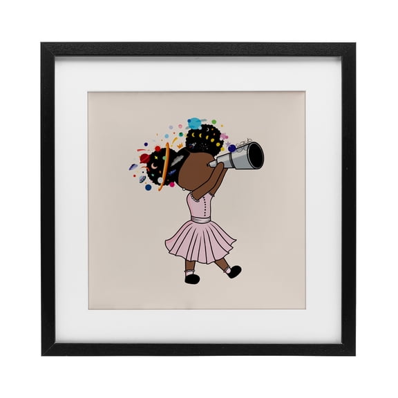 Stupell Industries Celeste Girl with Telescope Black Framed Print Under Glass design by Sierra Siler, 13 x 13