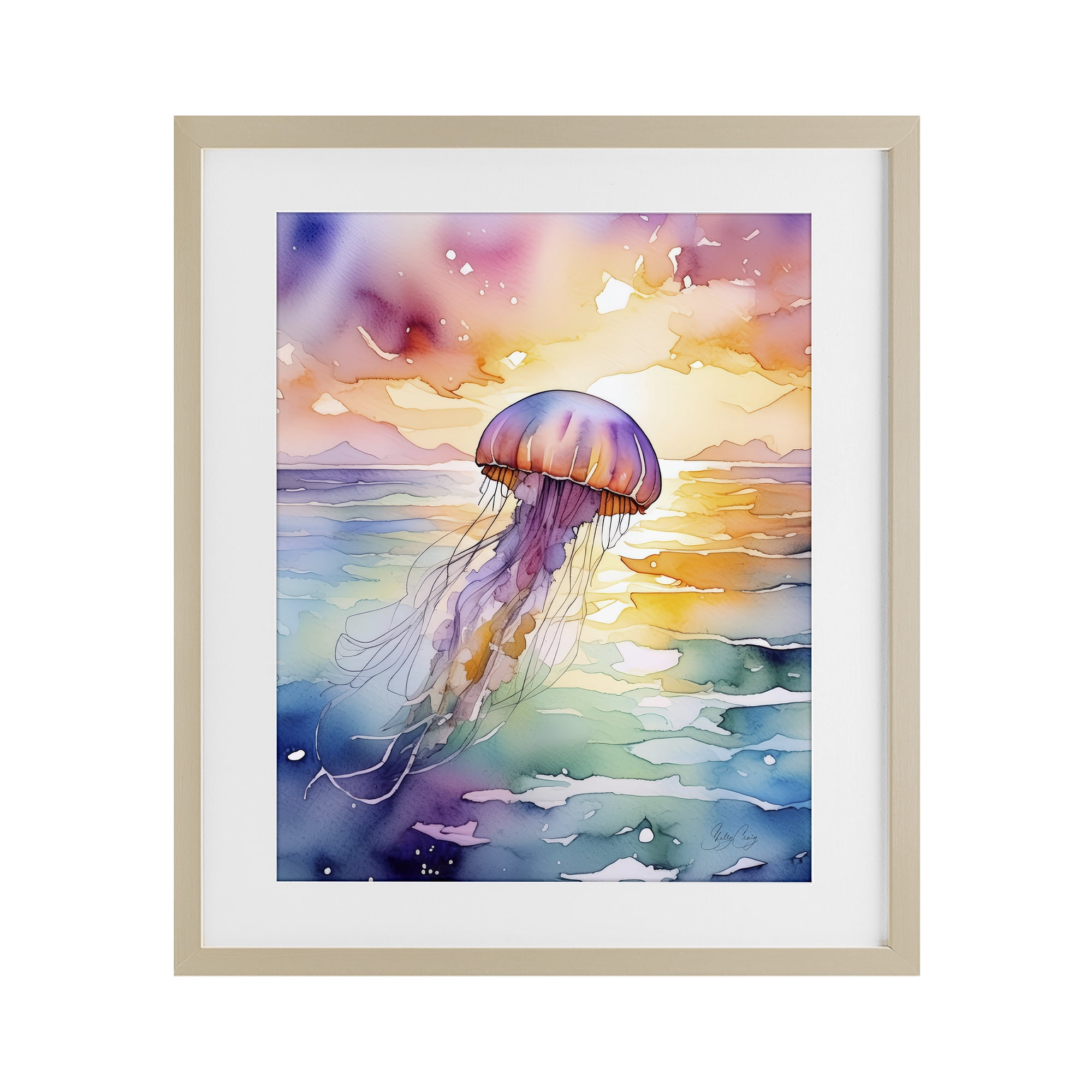 Stupell Industries Celestial Drift Jellyfish Birch Framed Print Under Glass, design by Shelly Craig