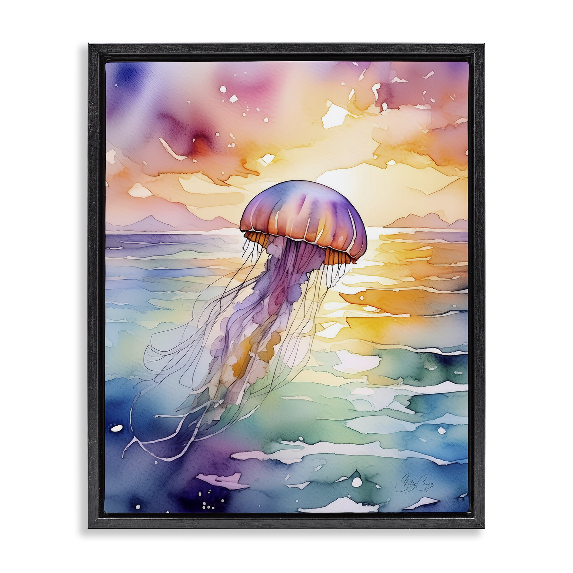 Stupell Industries Celestial Drift Jellyfish Black Framed Floater Canvas Wall Art, design by Shelly Craig