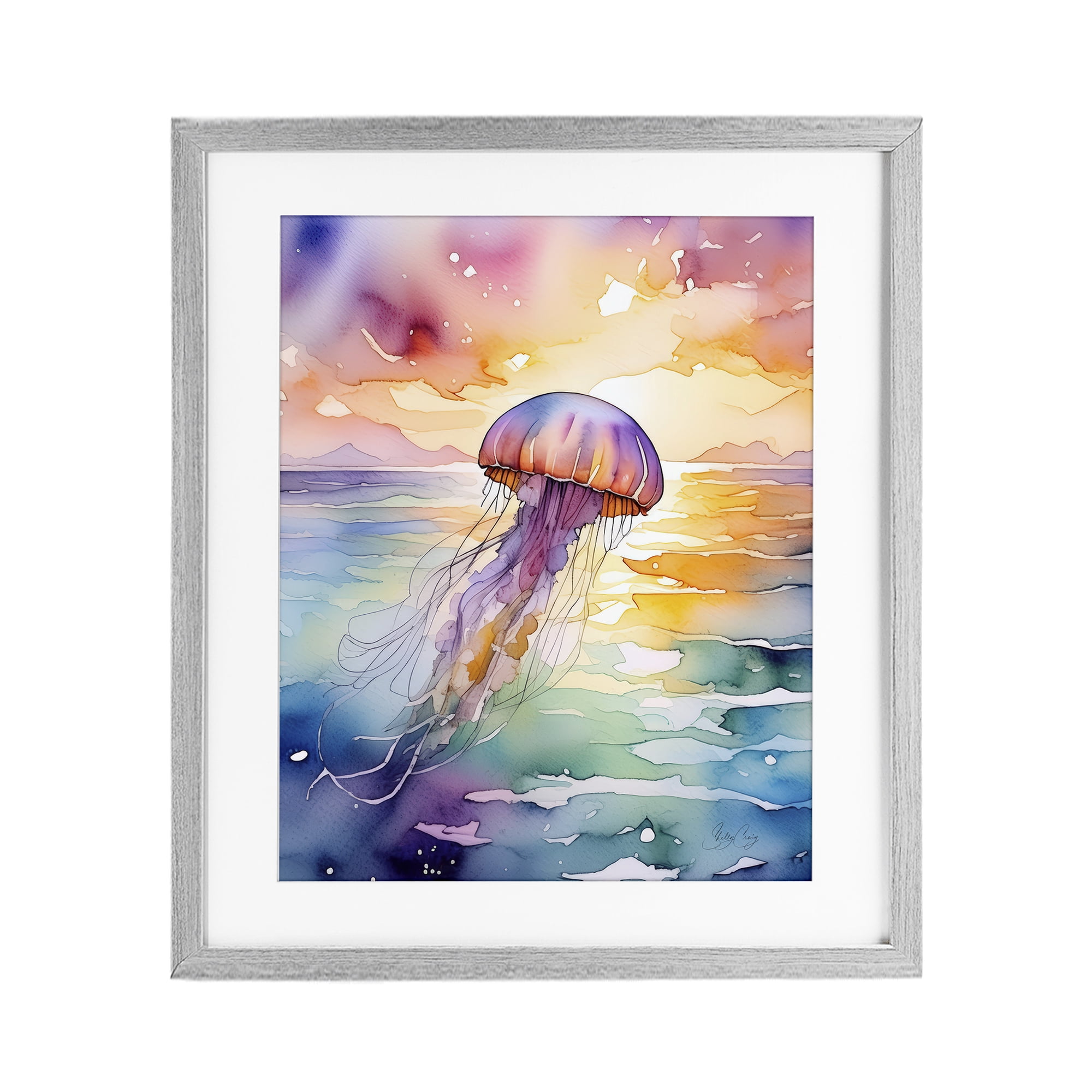 Stupell Industries Celestial Drift Jellyfish Gray Framed Print Under Glass, design by Shelly Craig