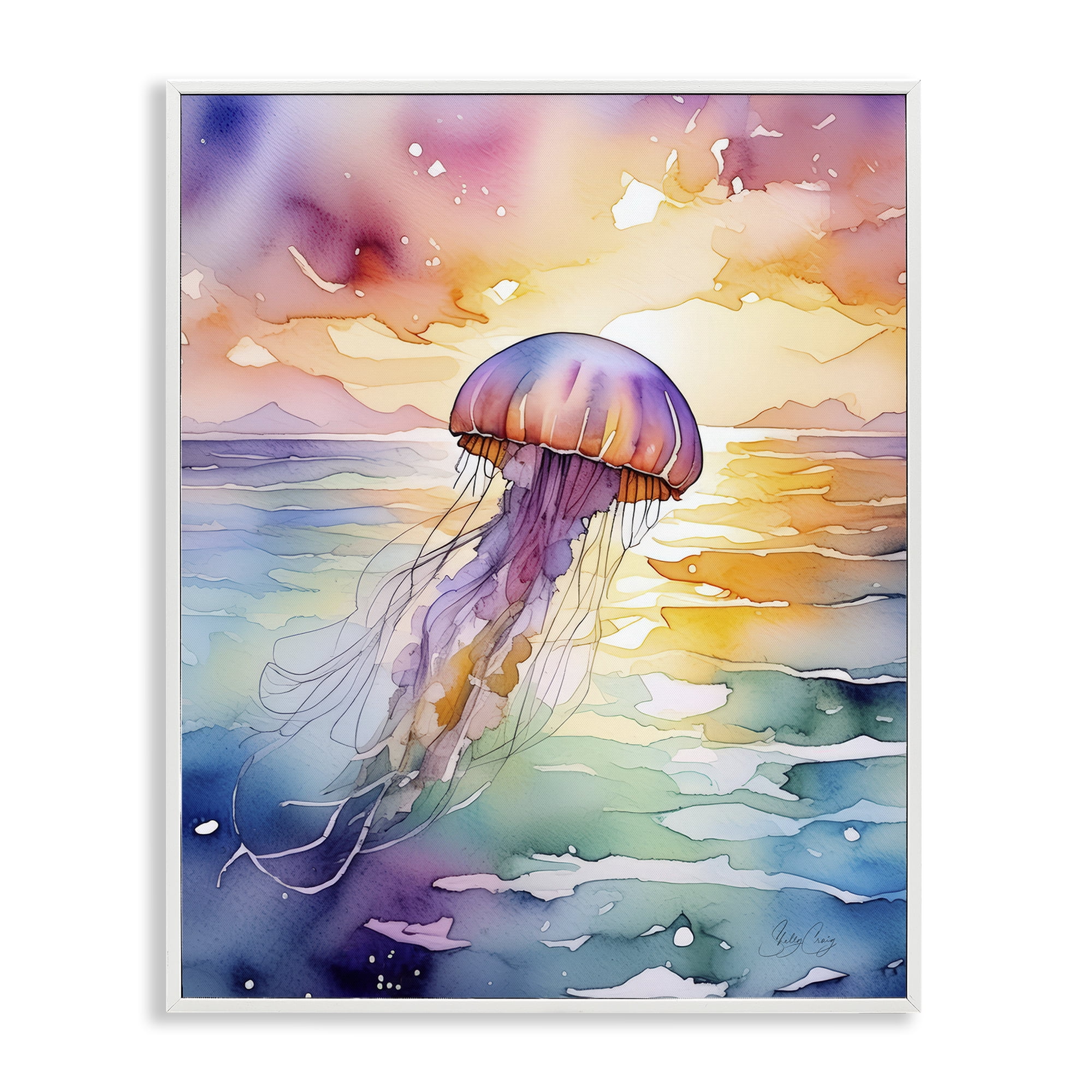 Stupell Industries Celestial Drift Jellyfish White Framed Giclee Art, design by Shelly Craig