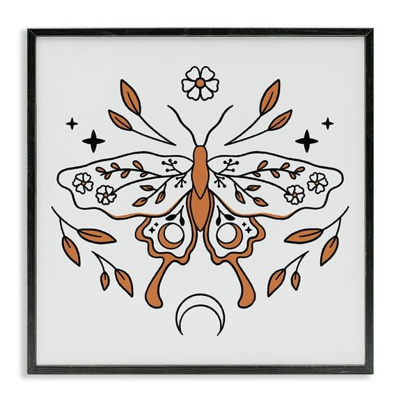 Stupell Industries Celestial Floral Moth Animals Painting Black Framed Art Print Wall Art, 12 x 12