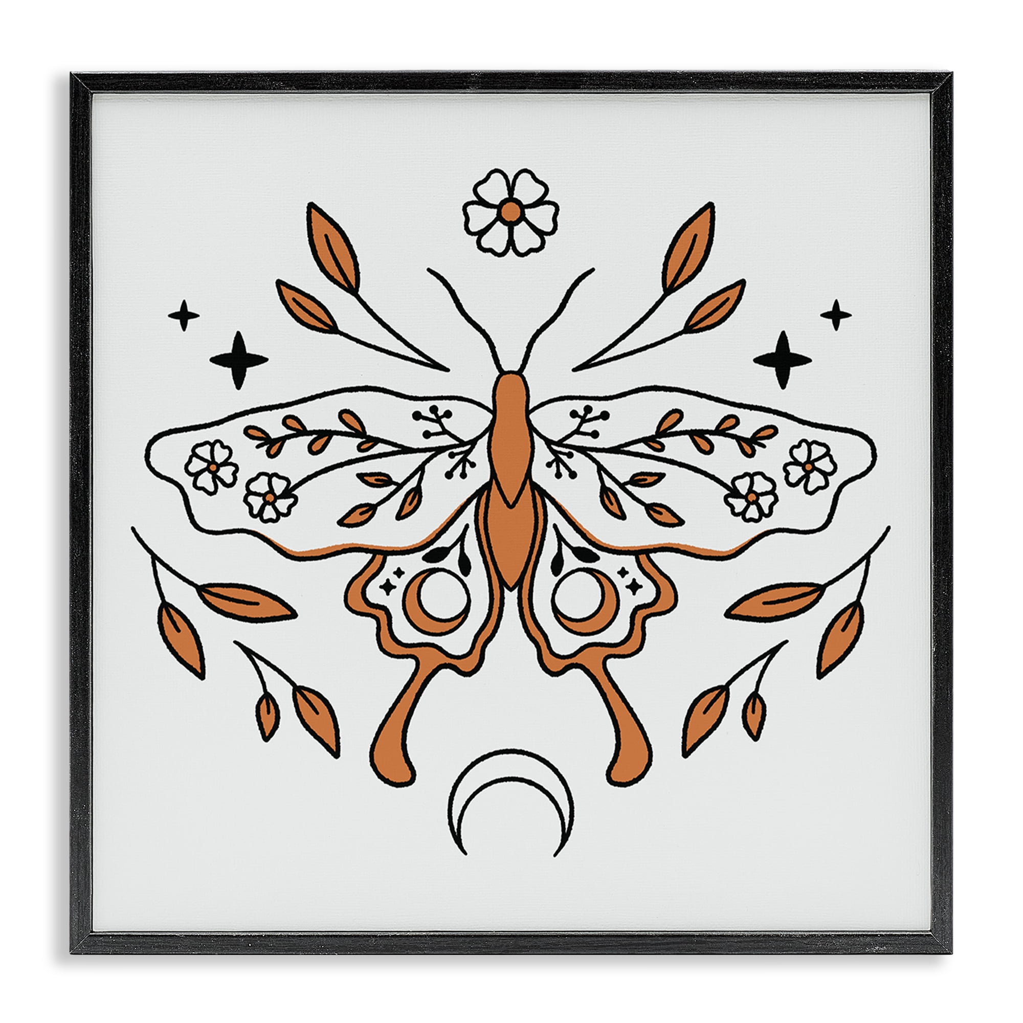 Stupell Industries Celestial Floral Moth Animals Painting Black Framed Art Print Wall Art, 24 x 24