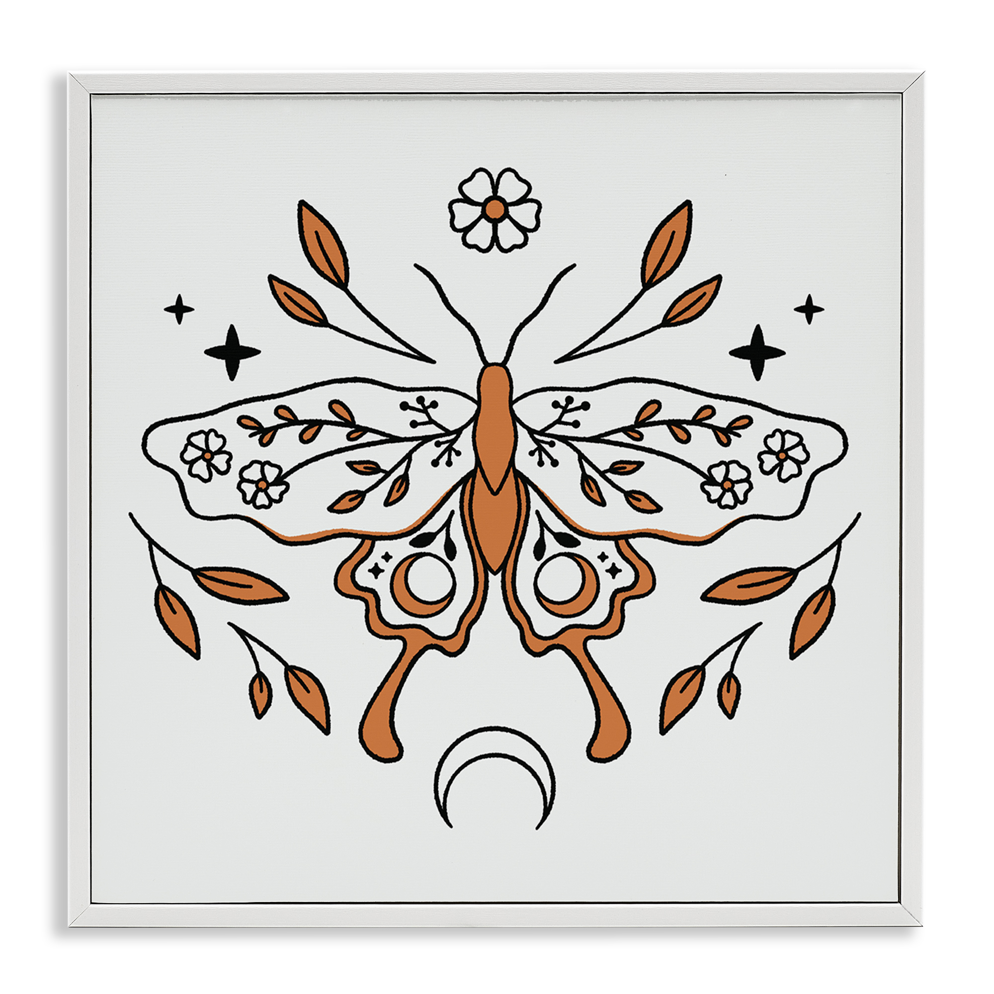 Stupell Industries Celestial Floral Moth Animals Painting White Framed Art Print Wall Art, 17 x 17