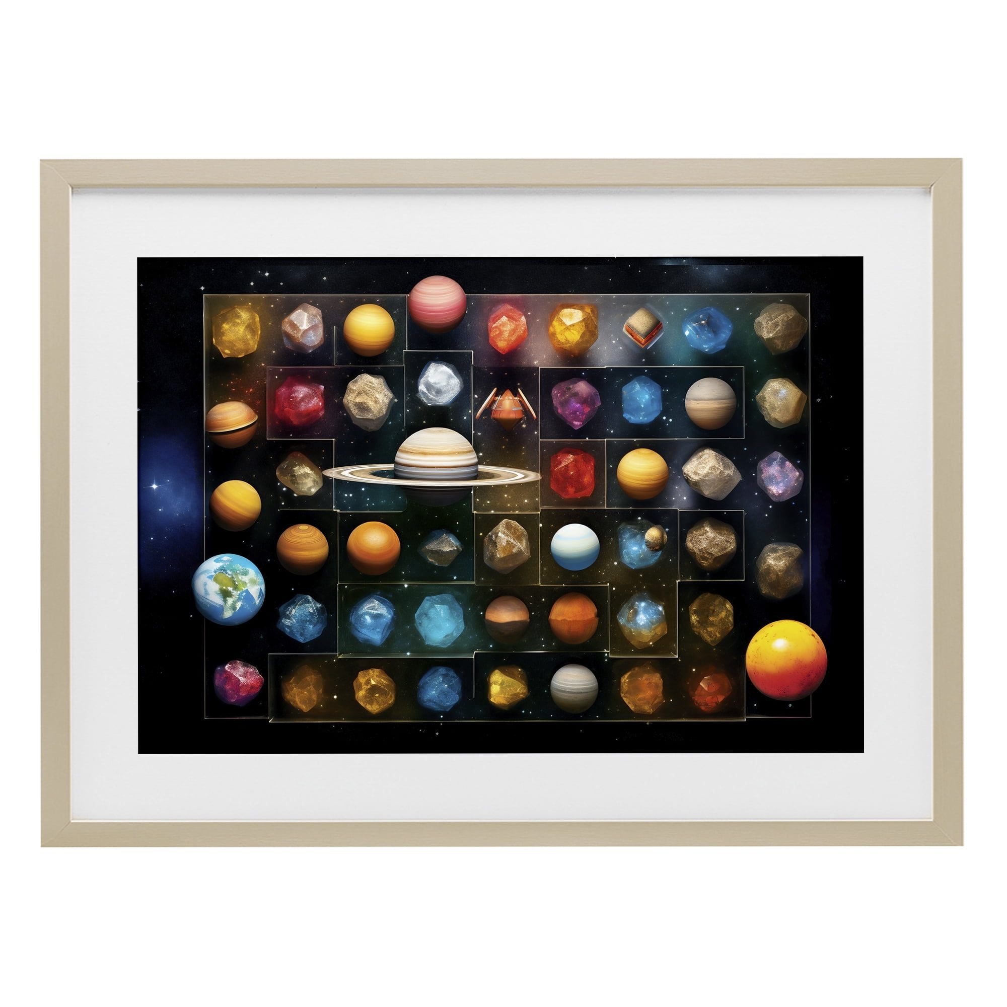 Stupell Industries Celestial Gems & Planets Birch Framed Print Under Glass, design by Ray Powers