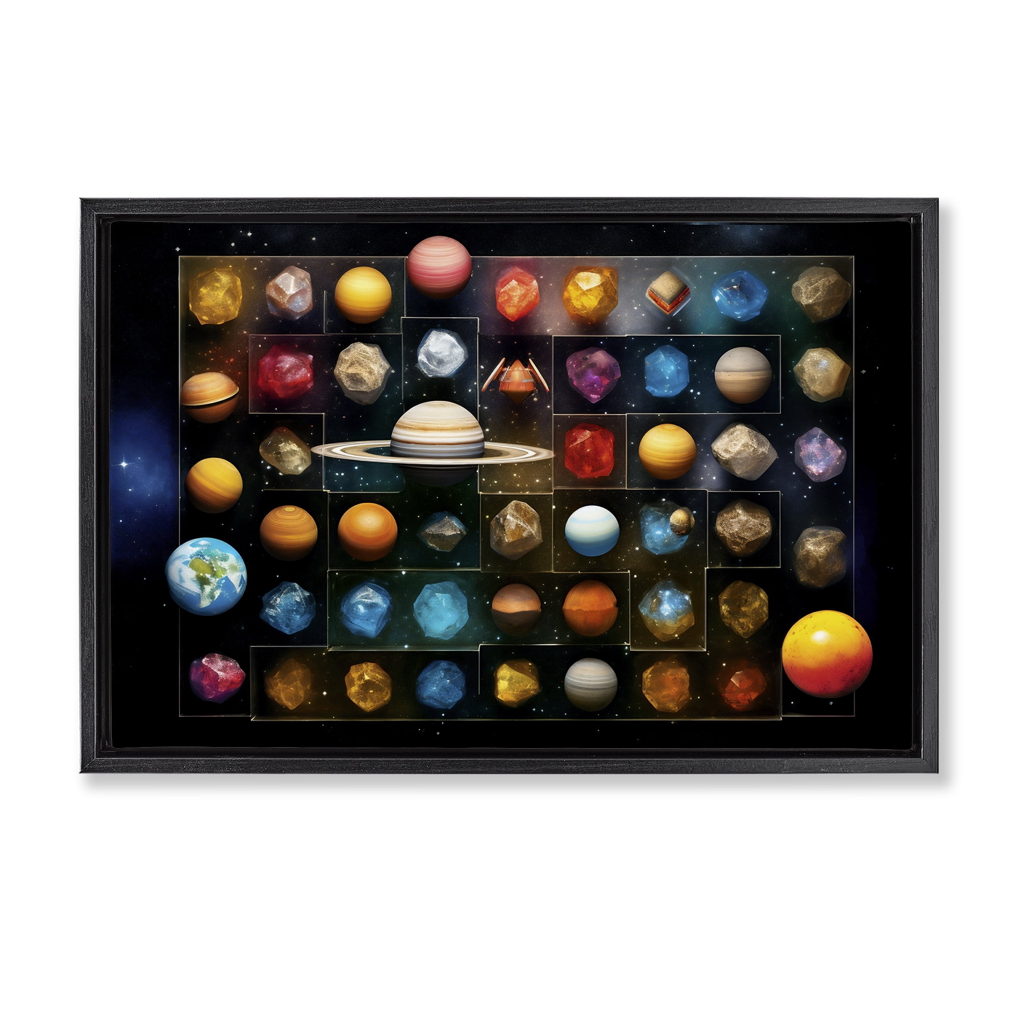 Stupell Industries Celestial Gems & Planets Black Framed Floater Canvas Wall Art, design by Ray Powers