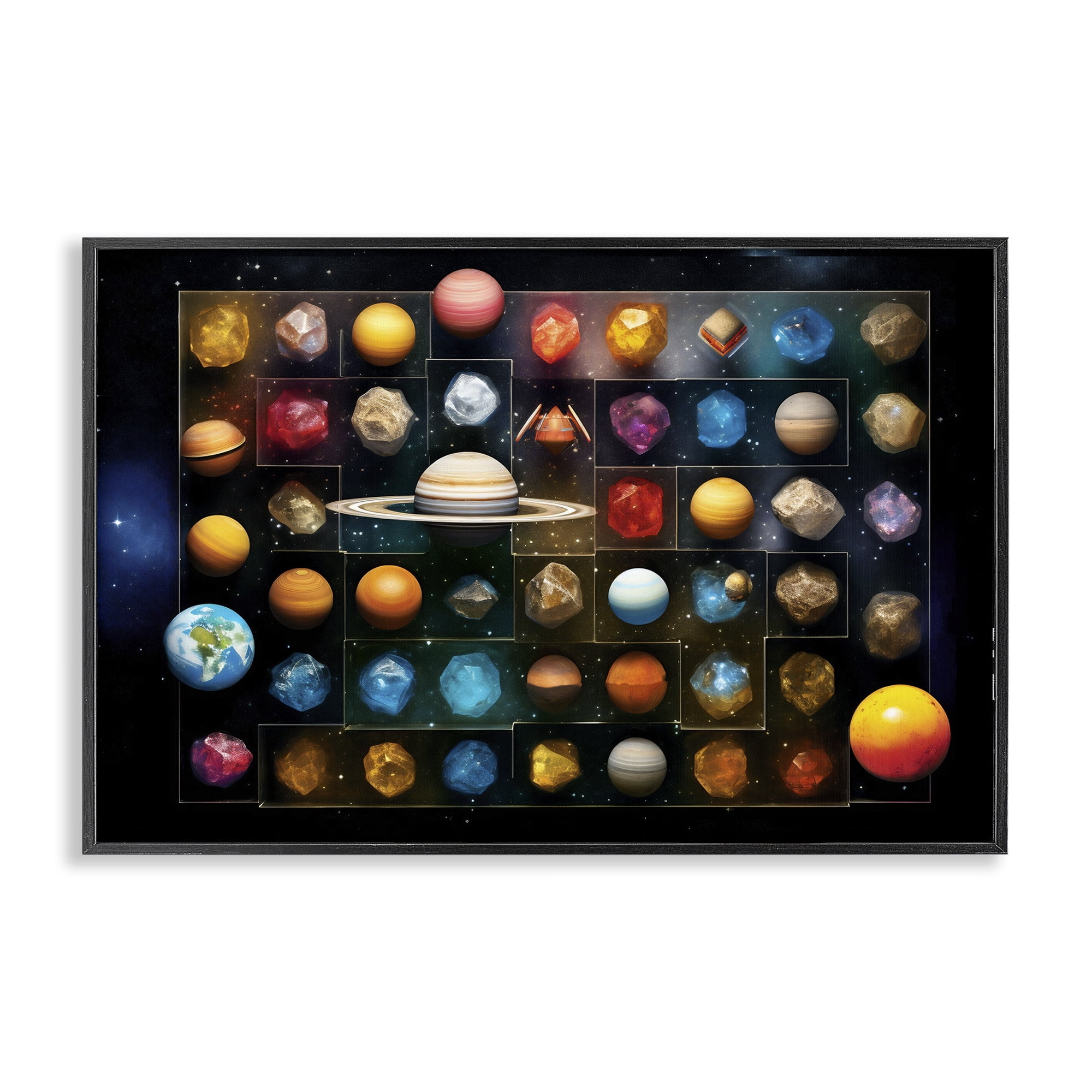 Stupell Industries Celestial Gems & Planets Black Framed Giclee Art, design by Ray Powers