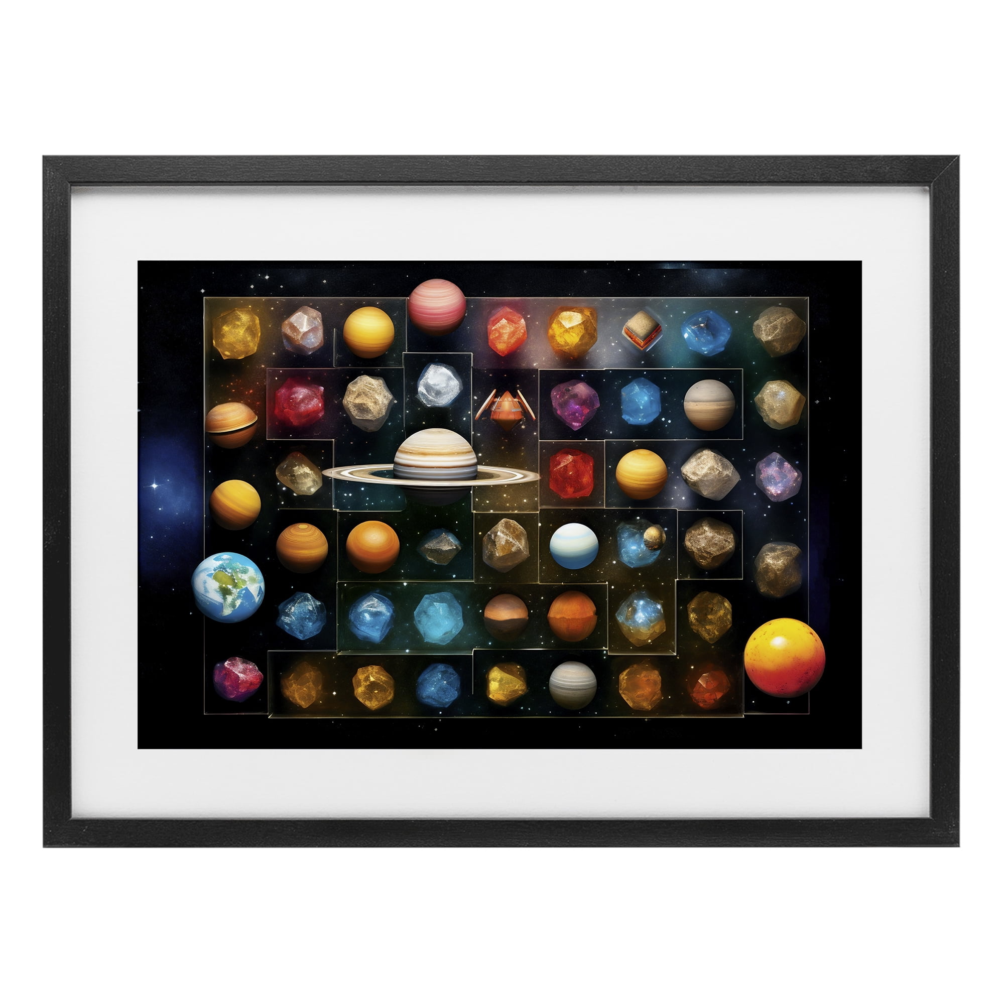 Stupell Industries Celestial Gems & Planets Black Framed Print Under Glass, design by Ray Powers