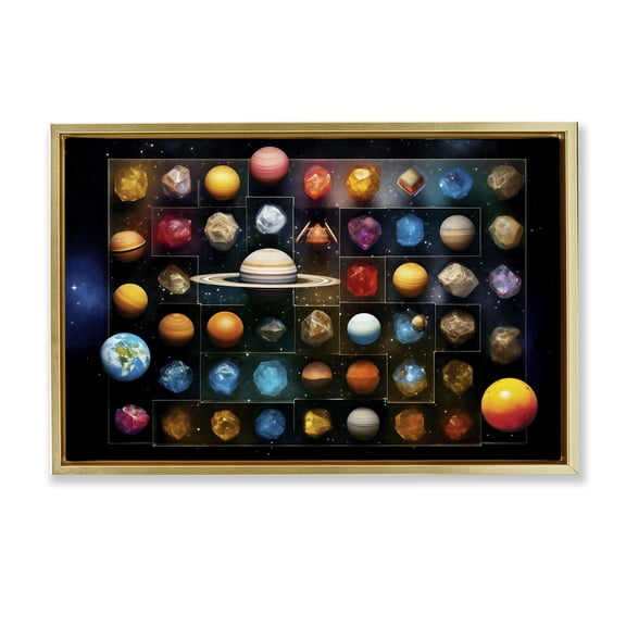 Stupell Industries Celestial Gems & Planets Gold Framed Floater Canvas Wall Art, design by Ray Powers