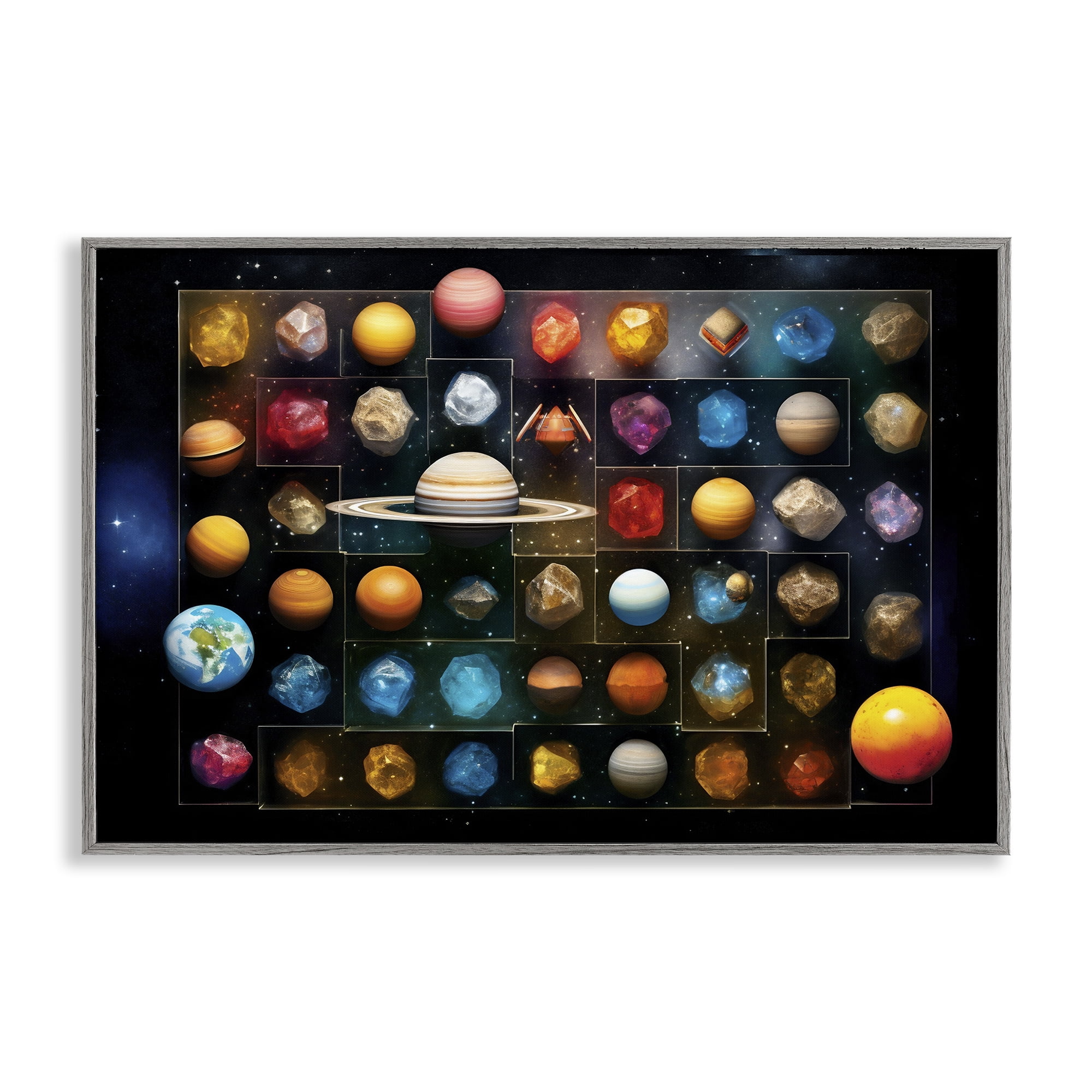 Stupell Industries Celestial Gems & Planets Gray Framed Giclee Art, design by Ray Powers