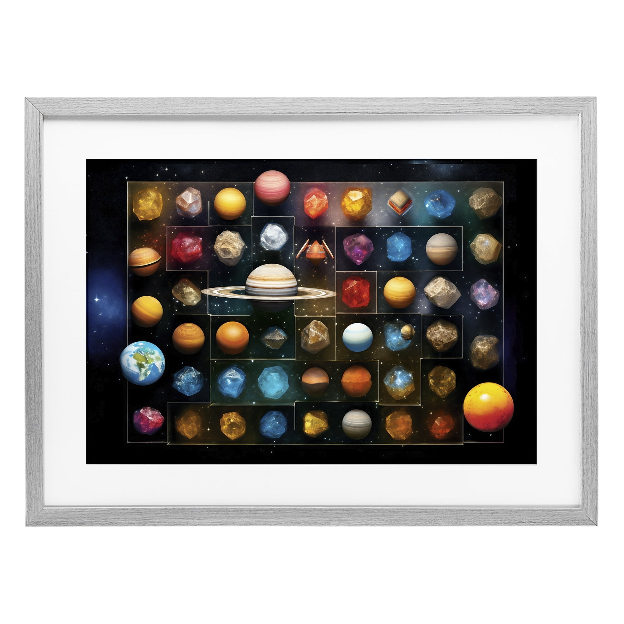 Stupell Industries Celestial Gems & Planets Gray Framed Print Under Glass, design by Ray Powers