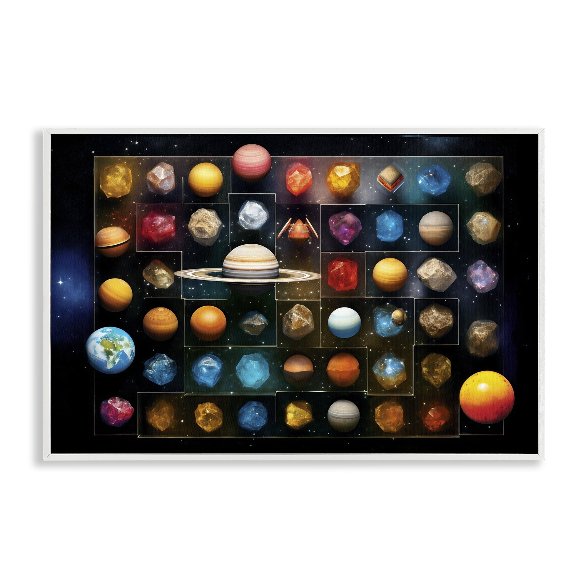Stupell Industries Celestial Gems & Planets White Framed Giclee Art, design by Ray Powers
