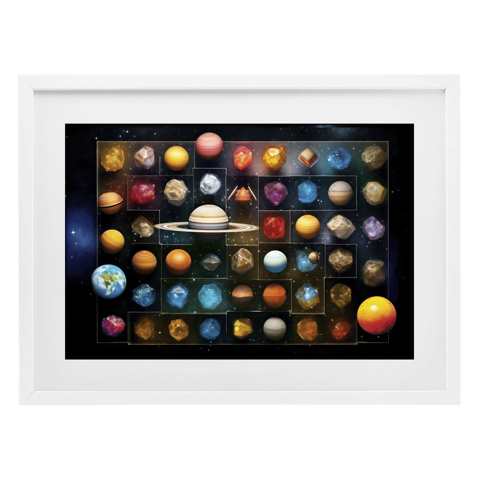 Stupell Industries Celestial Gems & Planets White Framed Print Under Glass, design by Ray Powers