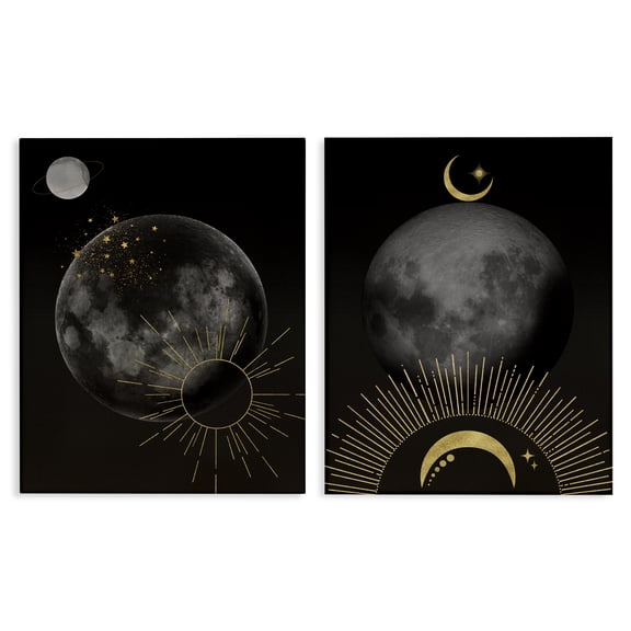Stupell Industries Celestial Gold Sun and Moon 2 Piece Canvas Wall Art Set design by Daniela Santiago, 20 x 16