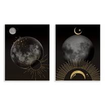 Stupell Industries Celestial Gold Sun and Moon 2 Piece Wall Plaque Art Set design by Daniela Santiago, 14 x 11