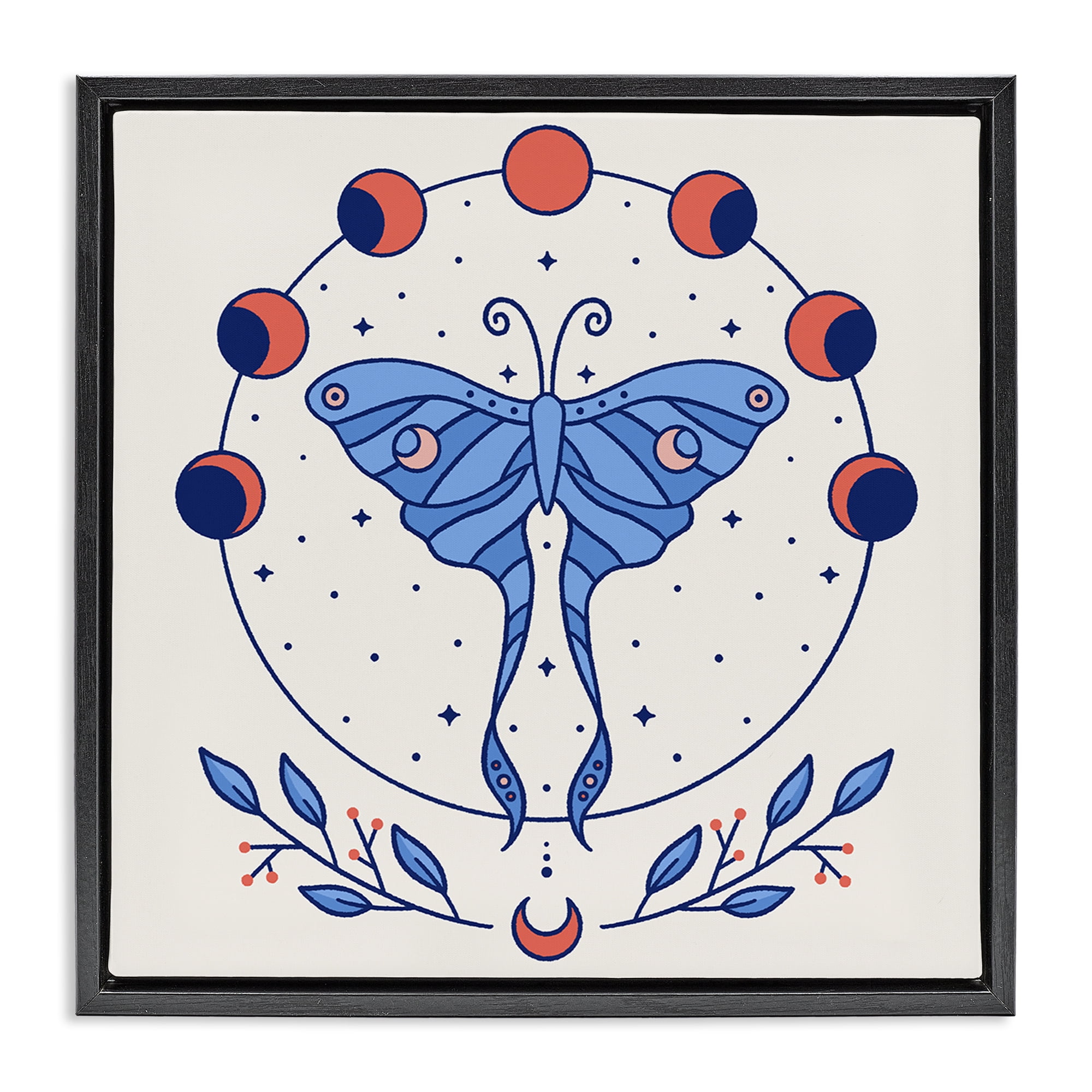 Stupell Industries Celestial Luna Moth Animals Painting Black Floater Framed Canvas Art Print Wall Art, 25 x 25