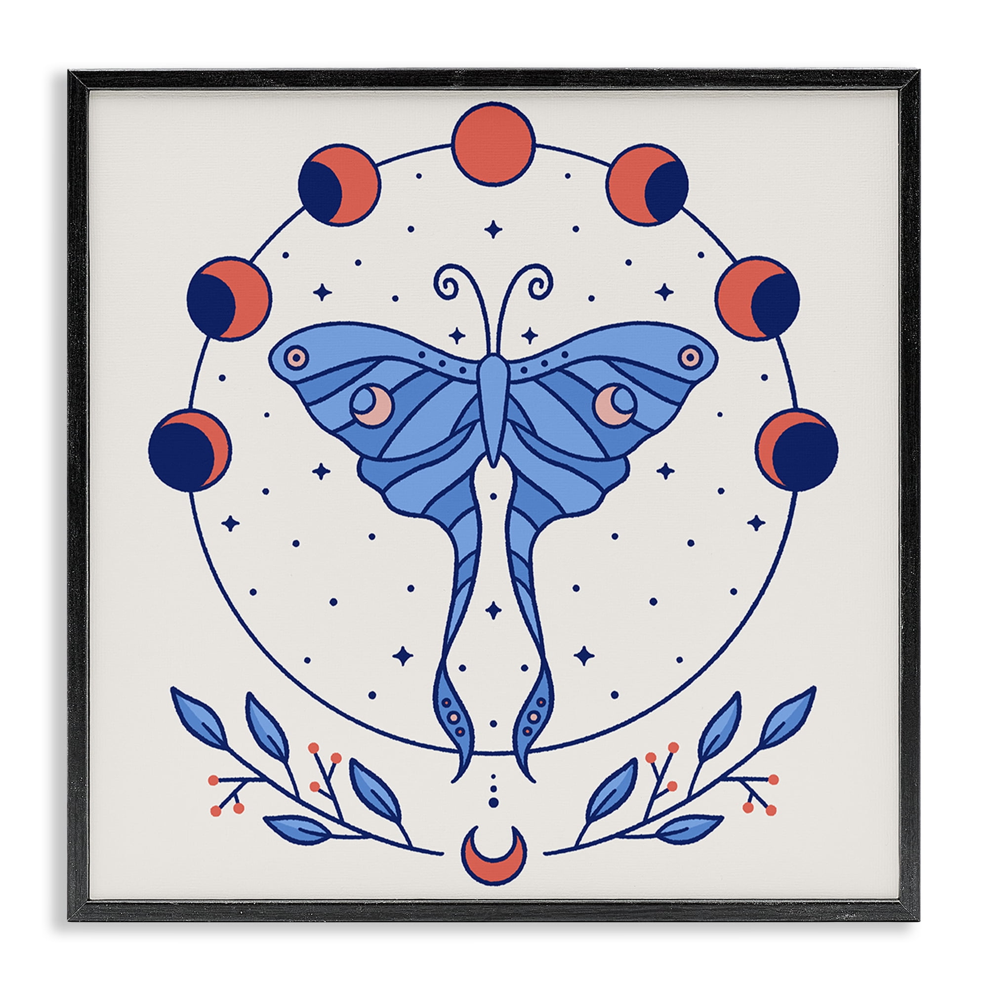 Stupell Industries Celestial Luna Moth Animals Painting Black Framed Art Print Wall Art, 17 x 17