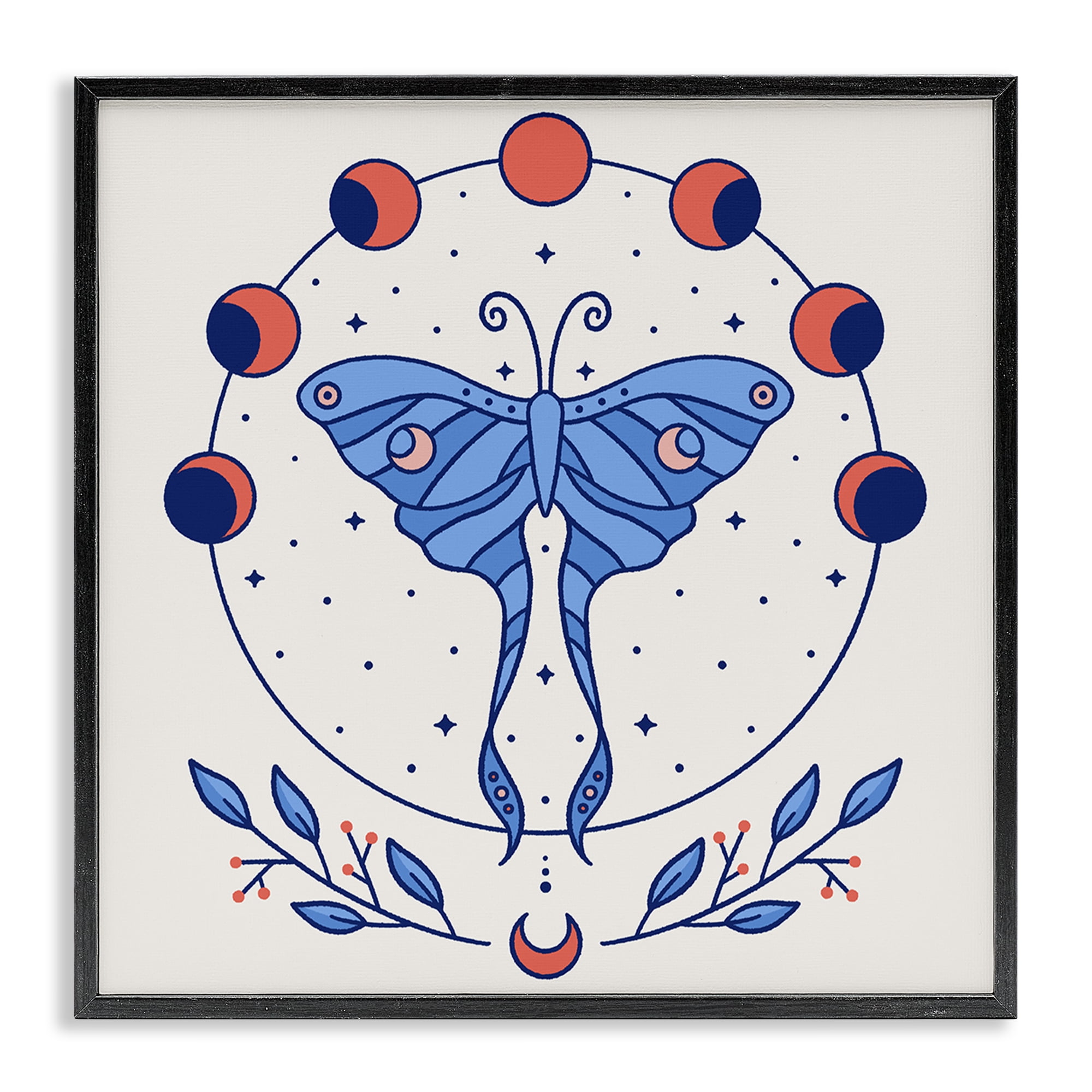 Stupell Industries Celestial Luna Moth Animals Painting Black Framed Art Print Wall Art, 24 x 24