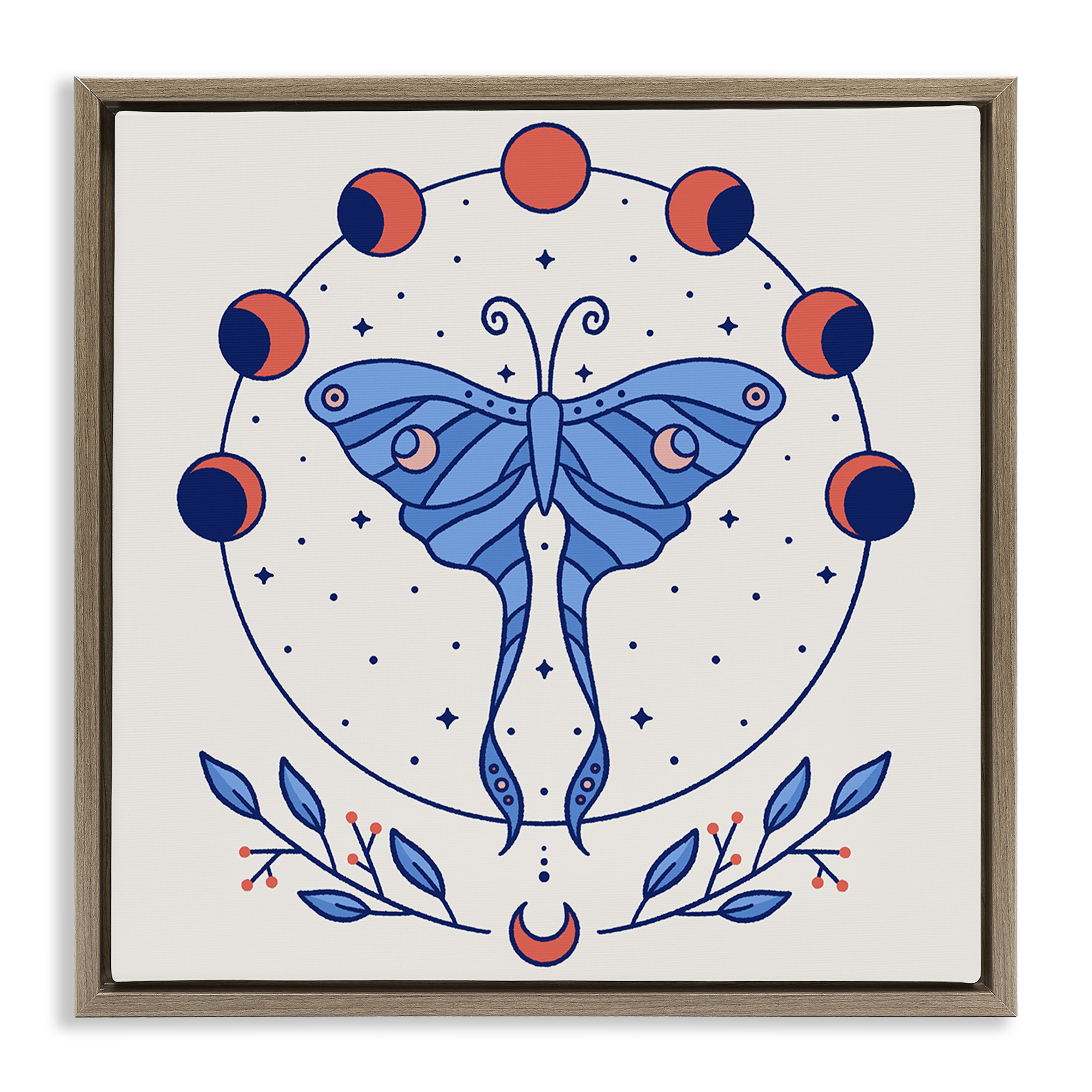 Stupell Industries Celestial Luna Moth Animals Painting Brown Floater Framed Canvas Art Print Wall Art, 18 x 18