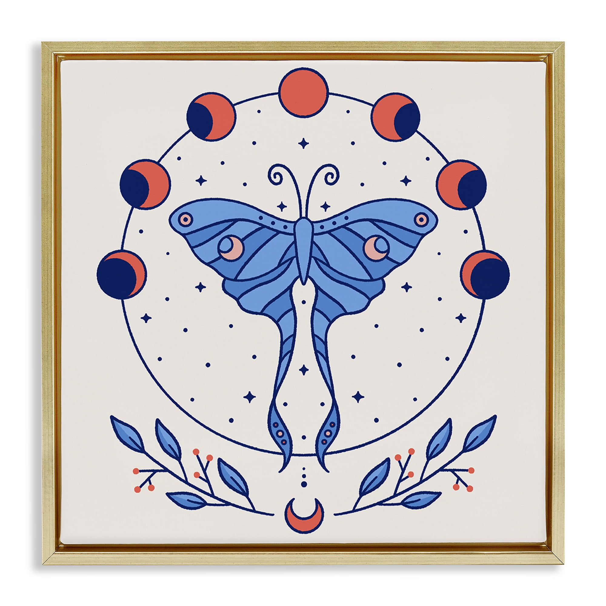 Stupell Industries Celestial Luna Moth Animals Painting Gold Floater Framed Canvas Art Print Wall Art, 25 x 25