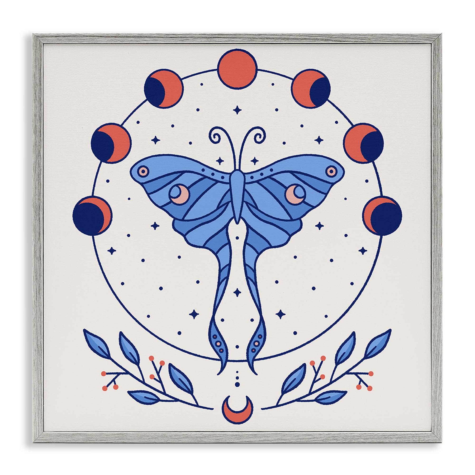 Stupell Industries Celestial Luna Moth Animals Painting Gray Framed Art Print Wall Art, 17 x 17