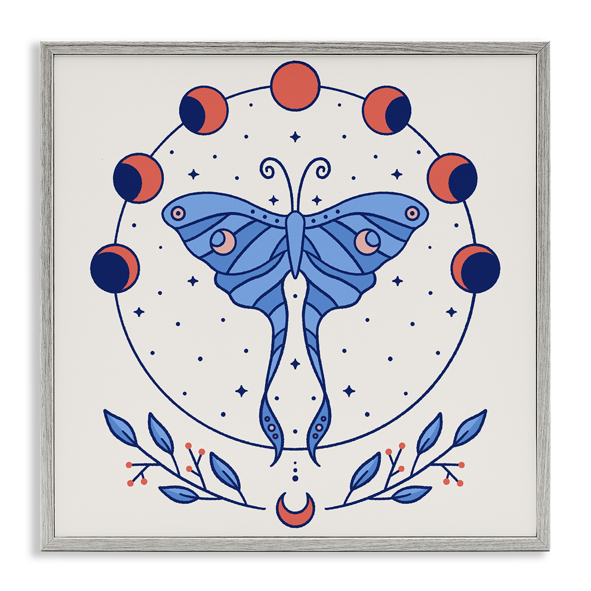 Stupell Industries Celestial Luna Moth Animals Painting Gray Framed Art Print Wall Art, 24 x 24