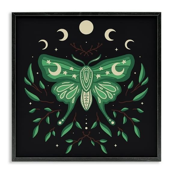 Stupell Industries Celestial Moth & Botanicals Animals Painting Black Framed Art Print Wall Art, 12 x 12