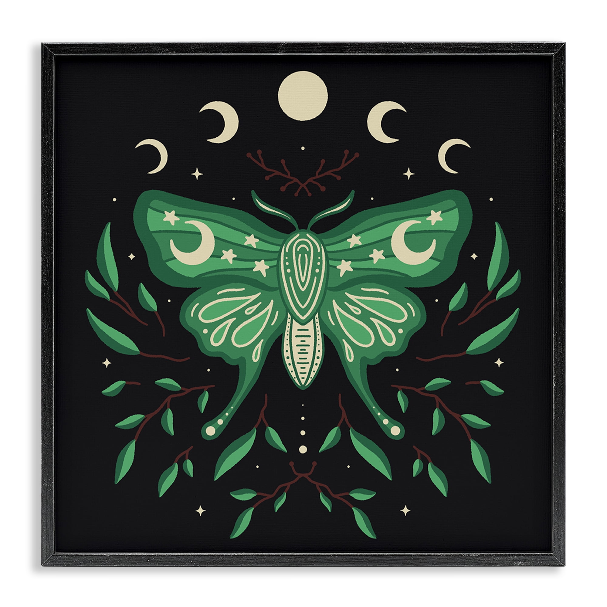 Stupell Industries Celestial Moth & Botanicals Animals Painting Black Framed Art Print Wall Art, 17 x 17