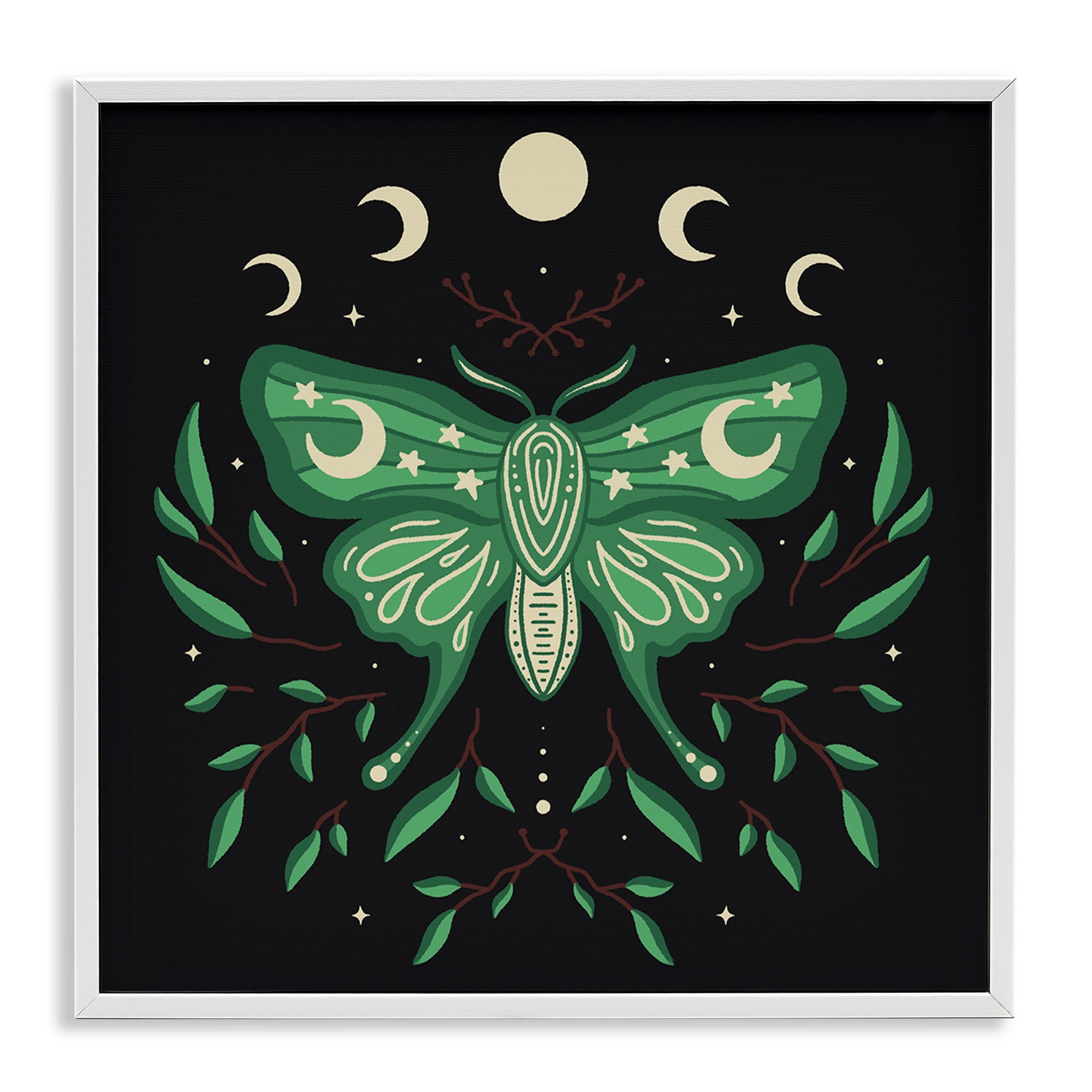 Stupell Industries Celestial Moth & Botanicals Animals Painting White Framed Art Print Wall Art, 12 x 12