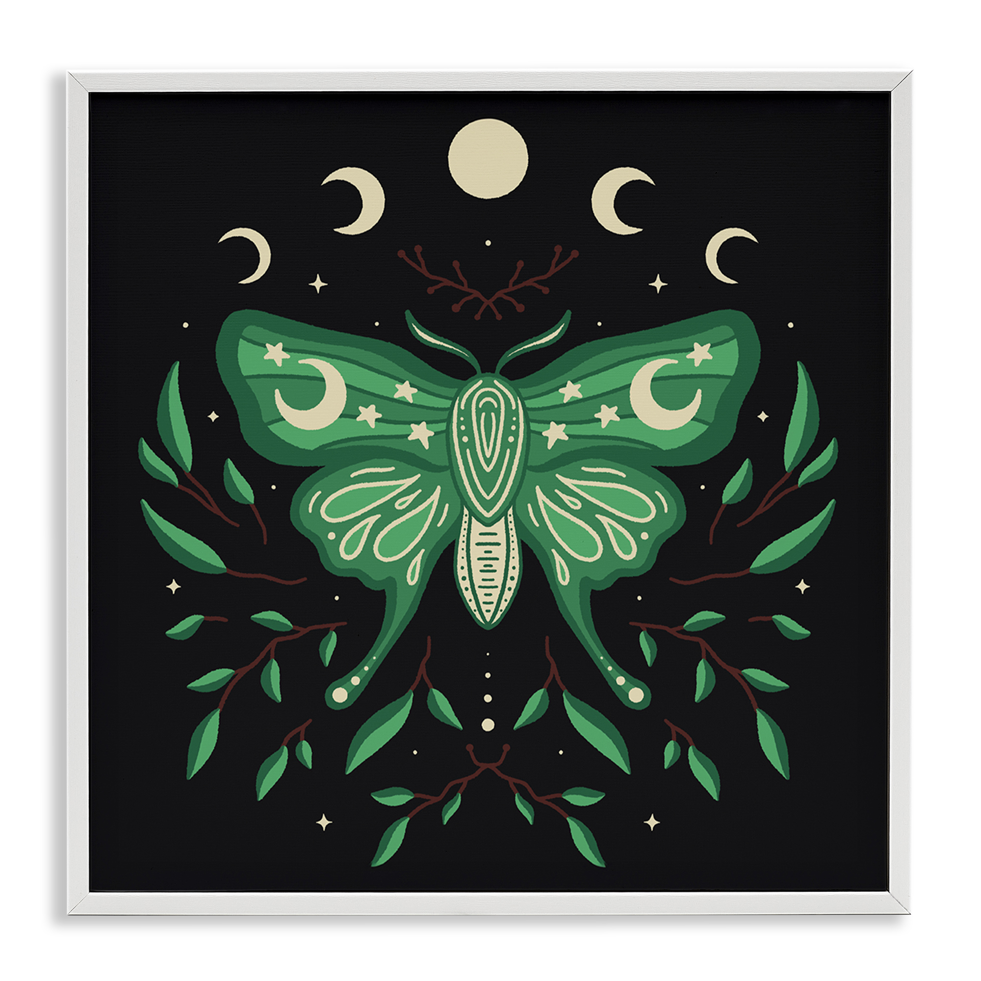 Stupell Industries Celestial Moth & Botanicals Animals Painting White Framed Art Print Wall Art, 17 x 17