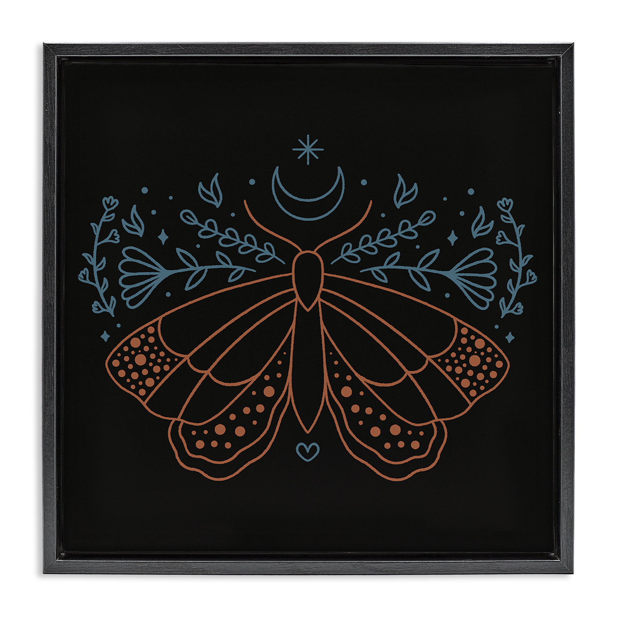 Stupell Industries Celestial Moth Florals Animals Painting Black Floater Framed Canvas Art Print Wall Art, 18 x 18