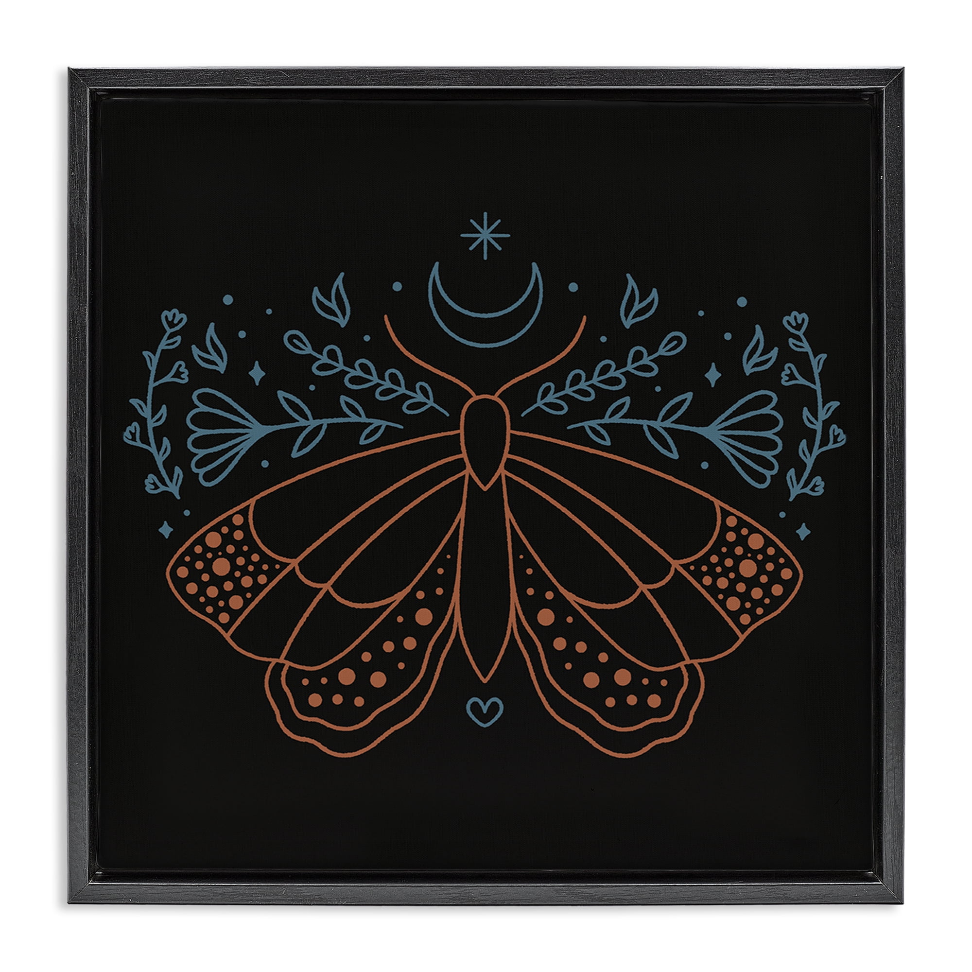 Stupell Industries Celestial Moth Florals Animals Painting Black Floater Framed Canvas Art Print Wall Art, 25 x 25