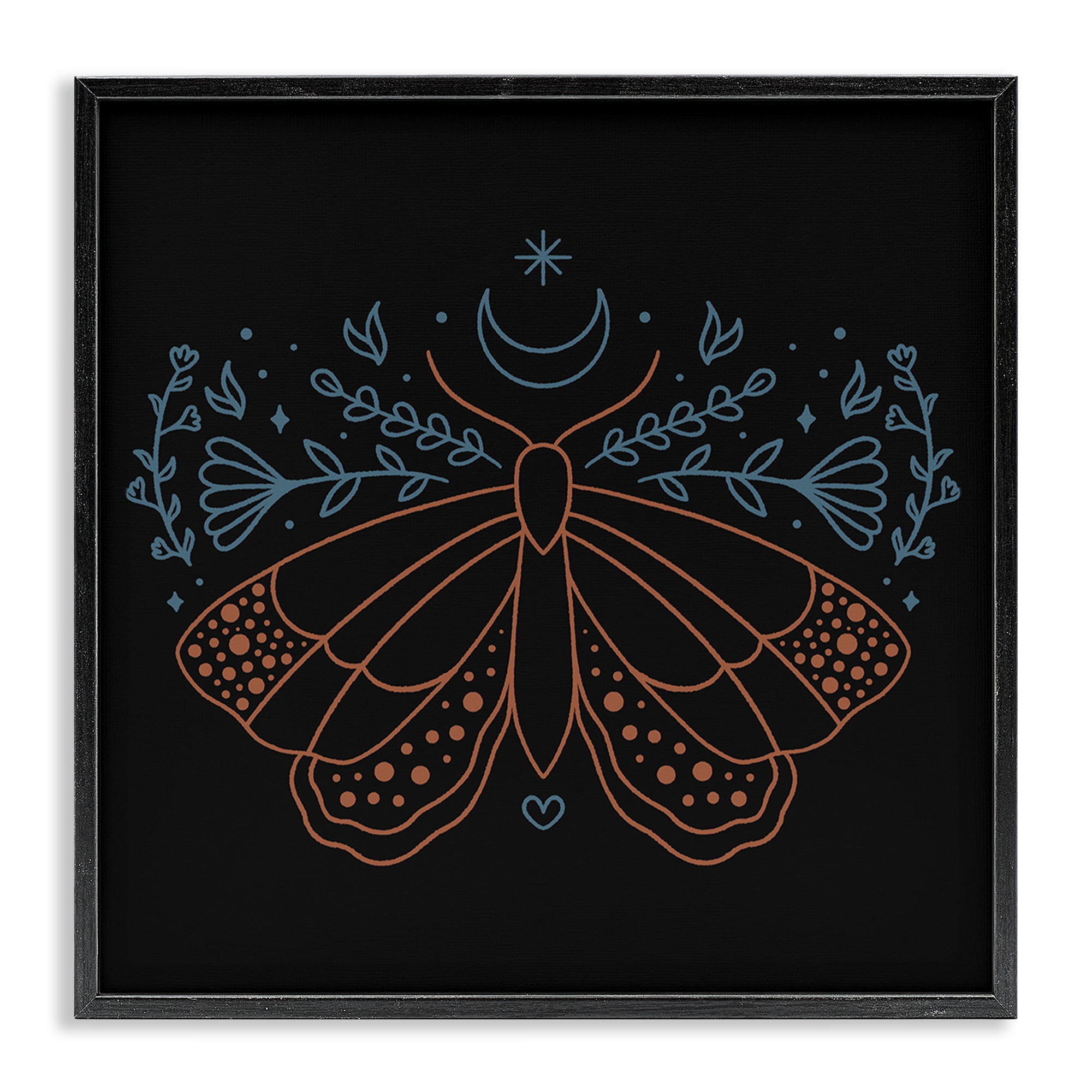 Stupell Industries Celestial Moth Florals Animals Painting Black Framed Art Print Wall Art, 12 x 12